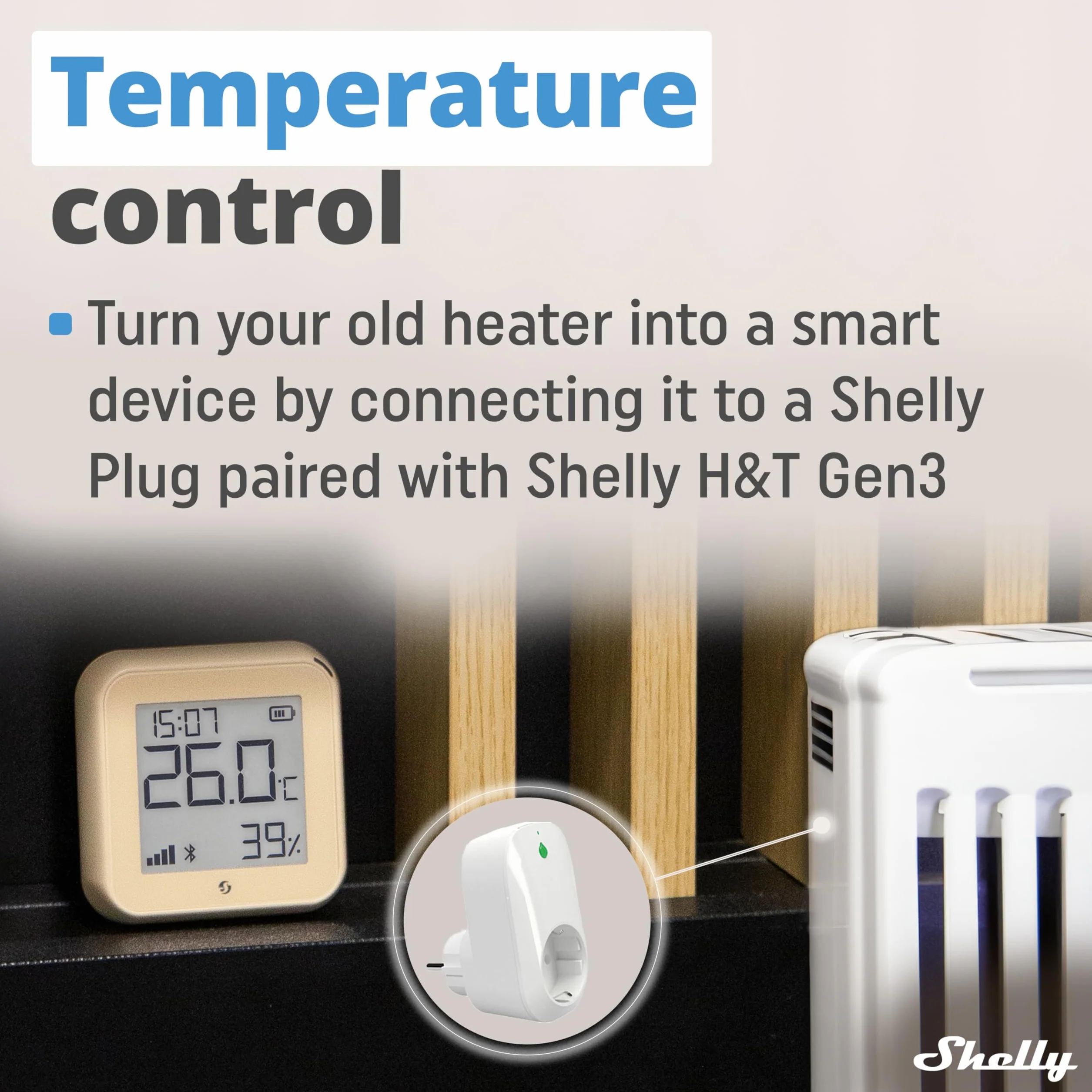Shelly H&T Gen3 Sensore Smart Wi-Fi di Temperatura e Umidità, Monitoraggio Remoto, Nessun Hub Richiesto, Alexa & Google Home