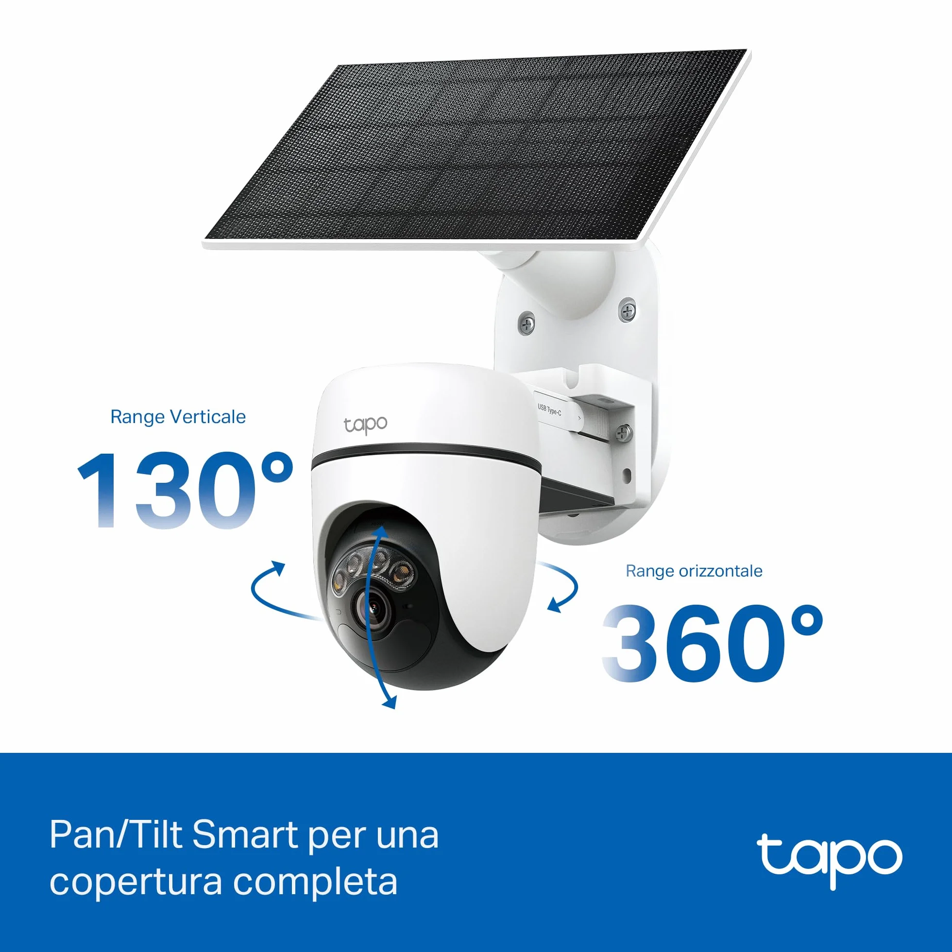 Tapo C610 KIT 2K 3MP Telecamera Wifi Esterno Senza Fili Pannello Solare 360° PTZ Videocamera Sorveglianza Batteria 6700mAh Rilevamento Umano Visione Notturna Colori Tracciamento AI IP65