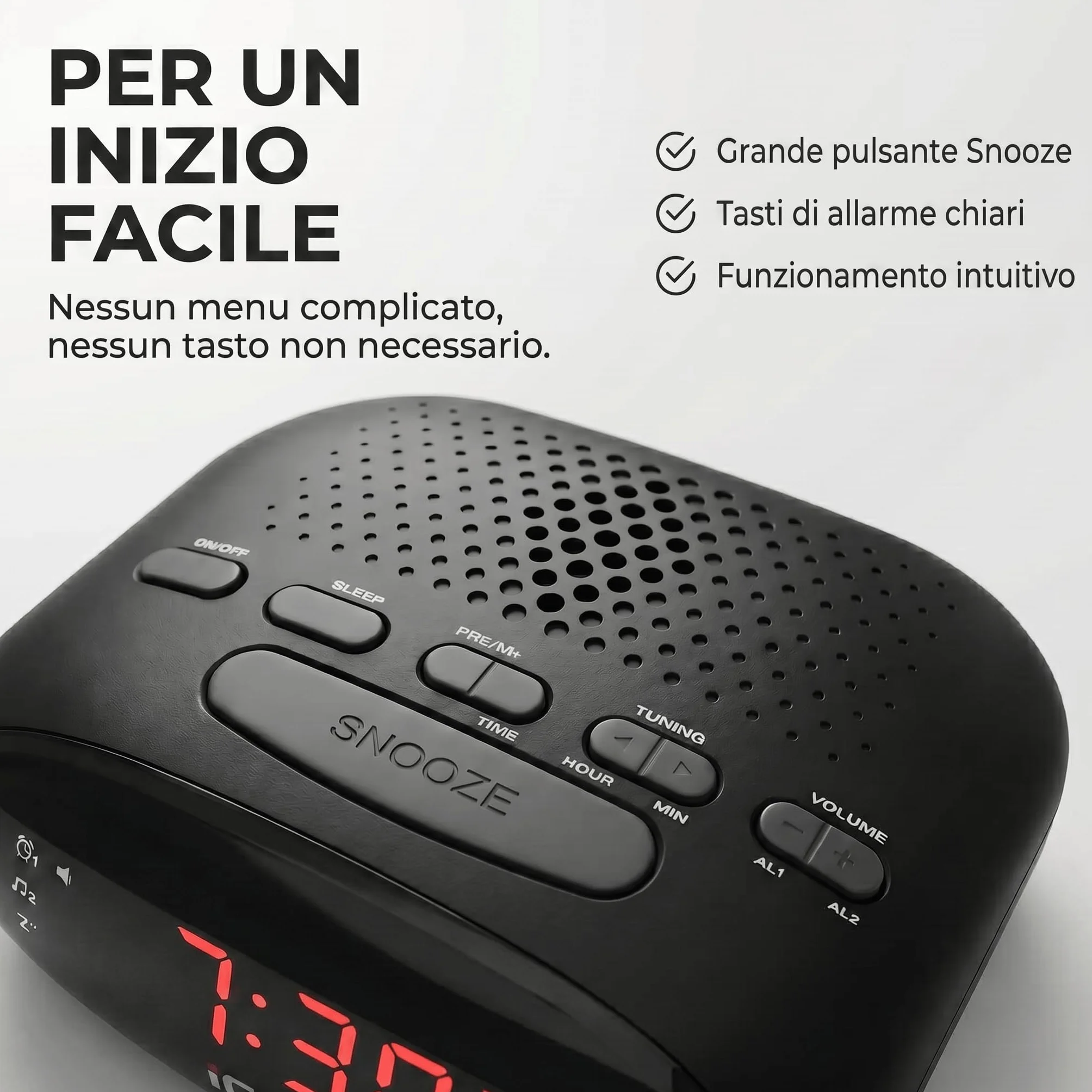 Ices ICR-210 Nero Radiosveglia FM PLL Design Moderno