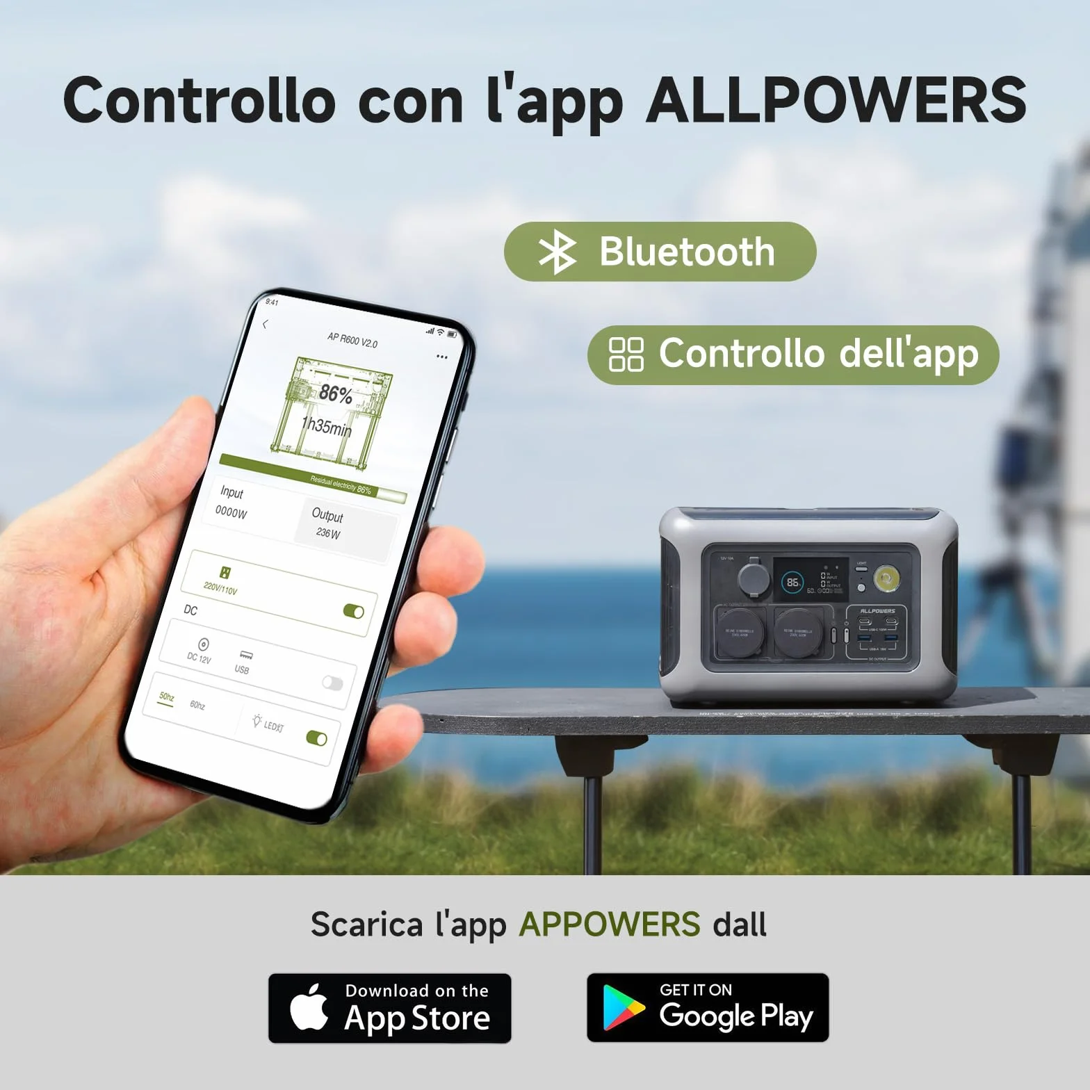 Centrale Elettrica Portatile ALLPOWERS R600, 299Wh 600W Generatore Solare, Batteria LiFePO4 Power Station Portatile, 1200W Picco Uscita CA, 0-100% in 1 Ora, UPS, Generatore di Corrente per Campeggio