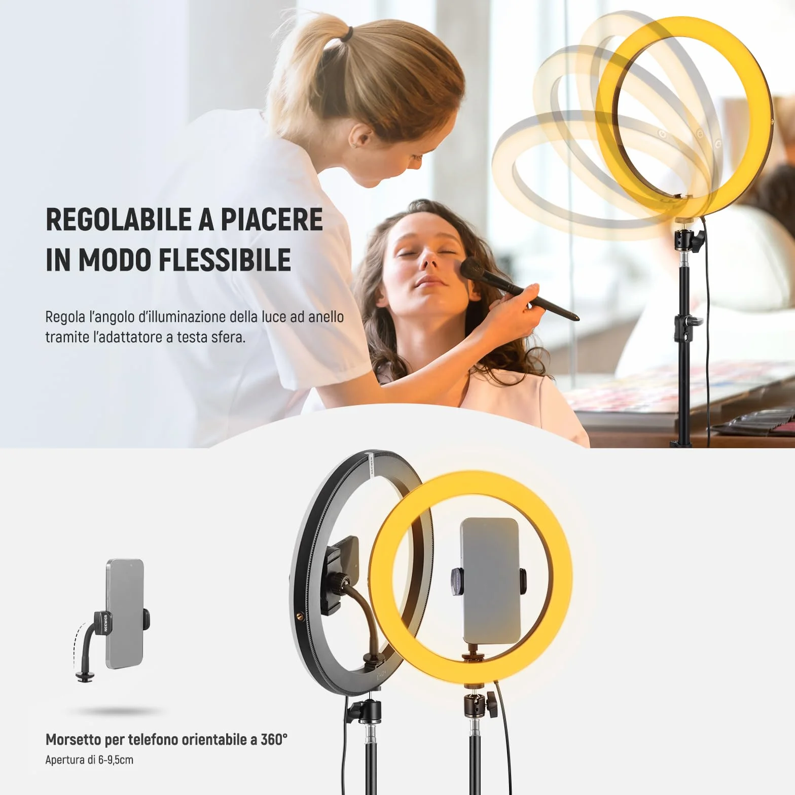 NEEWER LED Ring Light 24W 30cm z Treppiedem, Bicolore 2900-7000K, PD USB C, CRI97+, 1810lux/0,5m, RH12B K2