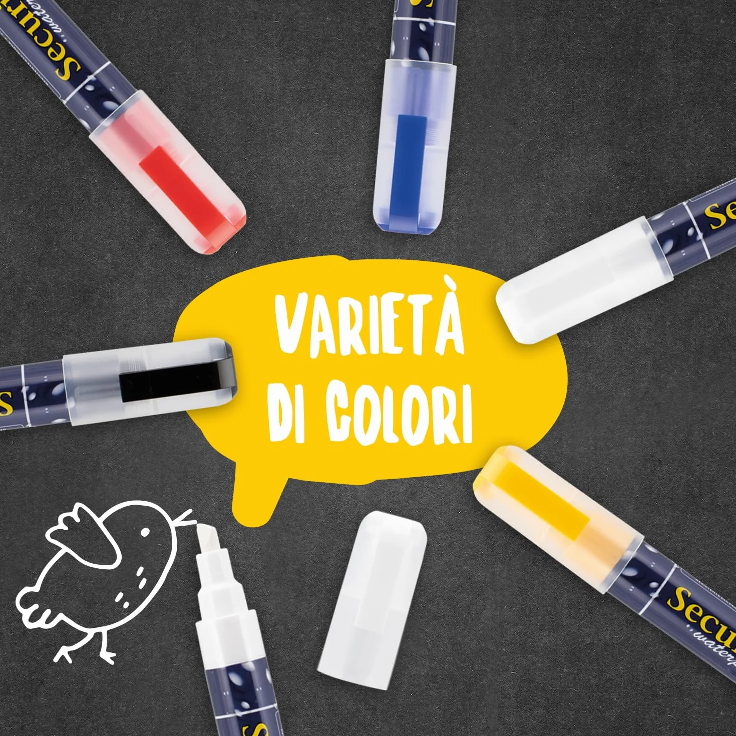 SECURIT Pennarello A Gesso Liquido Resistente all'Acqua Punta Media 2-6mm Bianco