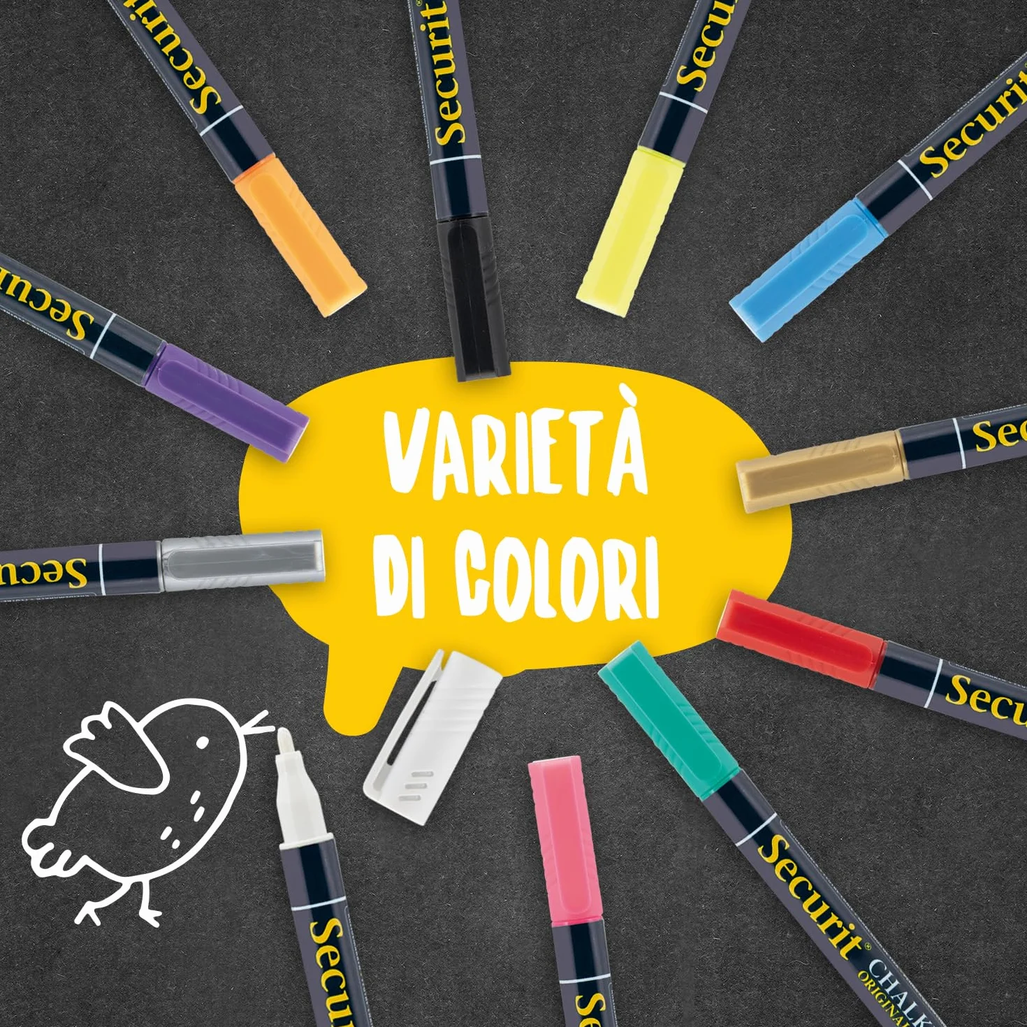 SECURIT Pennarello A Gesso Liquido Bianco Punta Fina 1-2mm