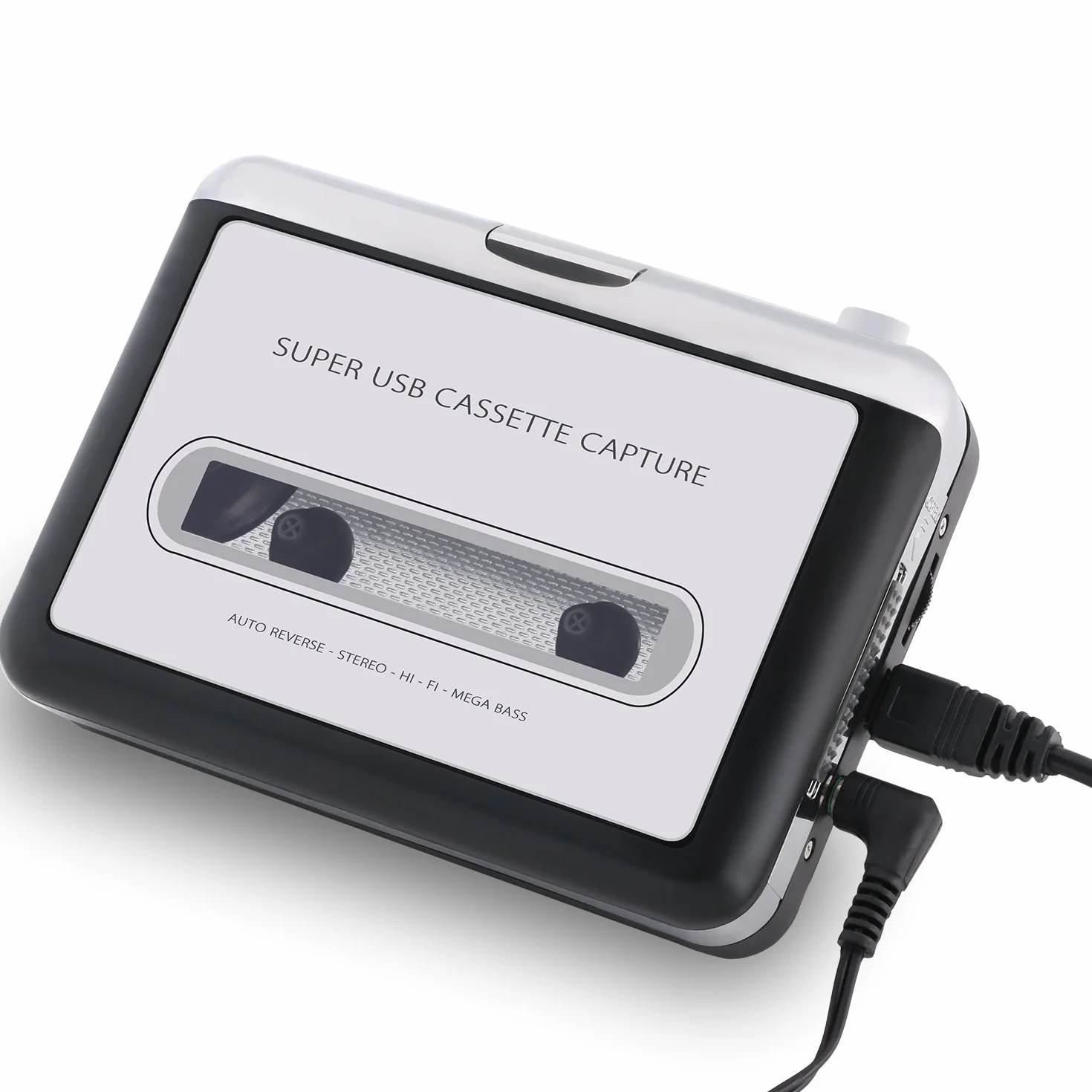 Incutex Lettore Cassette Audio Convertitore Musicassette MP3 USB Argento