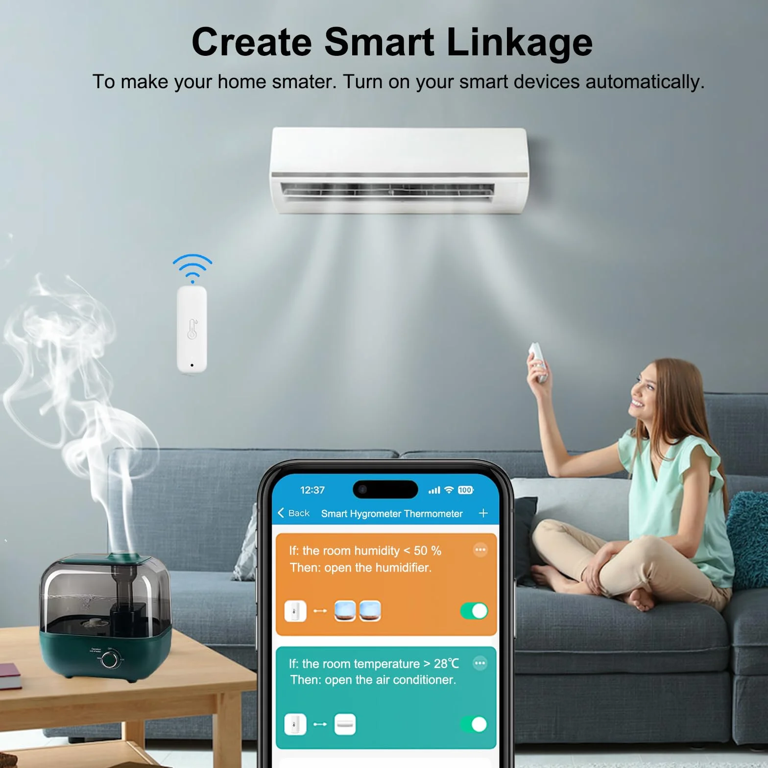 Termometro Hygrometro WiFi Smart Temperatura Umidità Monitoraggio App Remota Sensore Interno Compatibile Alexa