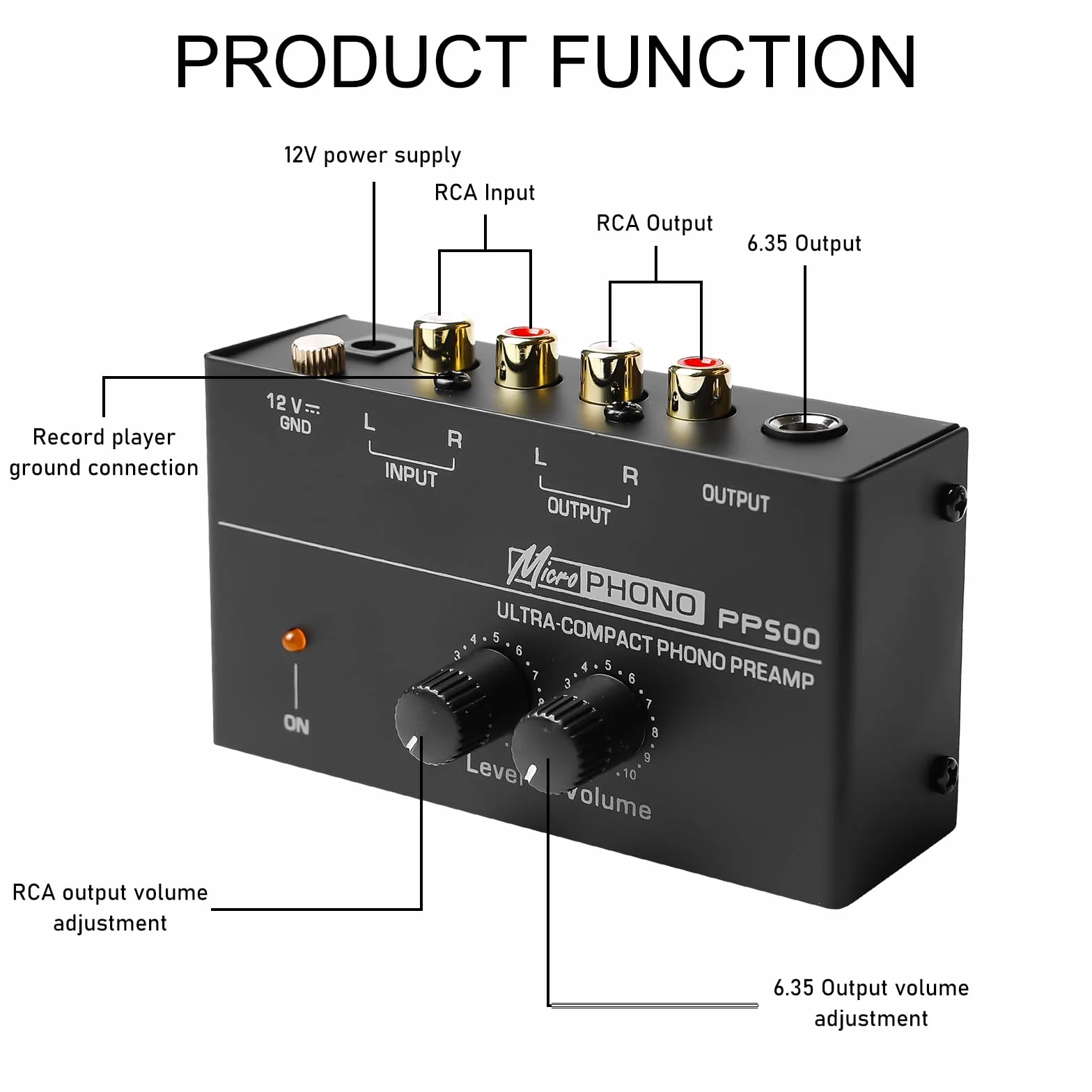 Giradischi Amplificatore Stereo Preamplificatore MM Nero