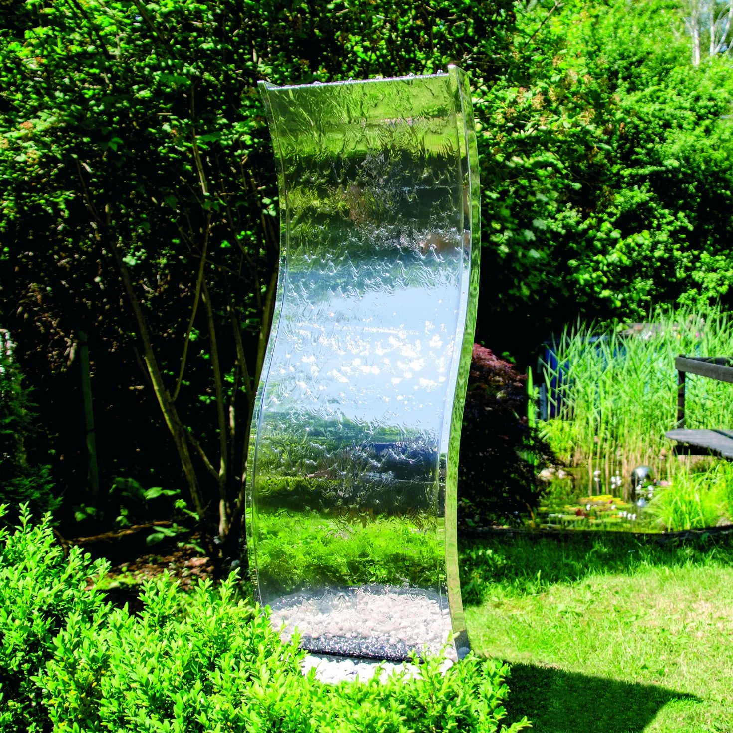 KÖHKO® Parete dell'acqua "Otter" con illuminazione a LED in acciaio inox 23002 fontana gioco d'acqua