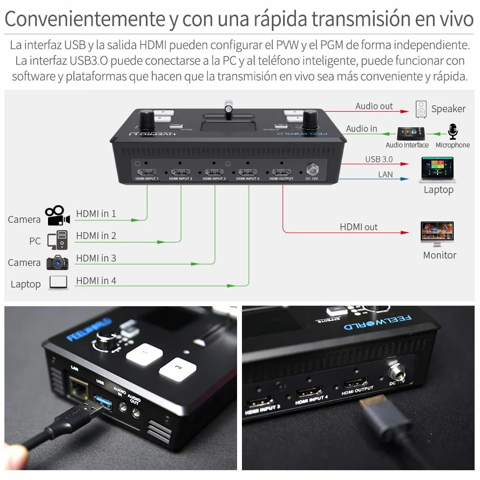 FEELWORLD LIVEPRO L1 V1 Mixer Video Multiformato Switcher 2 Pollici LCD 4 Ingressi HDMI USB 3.0 Streaming Live