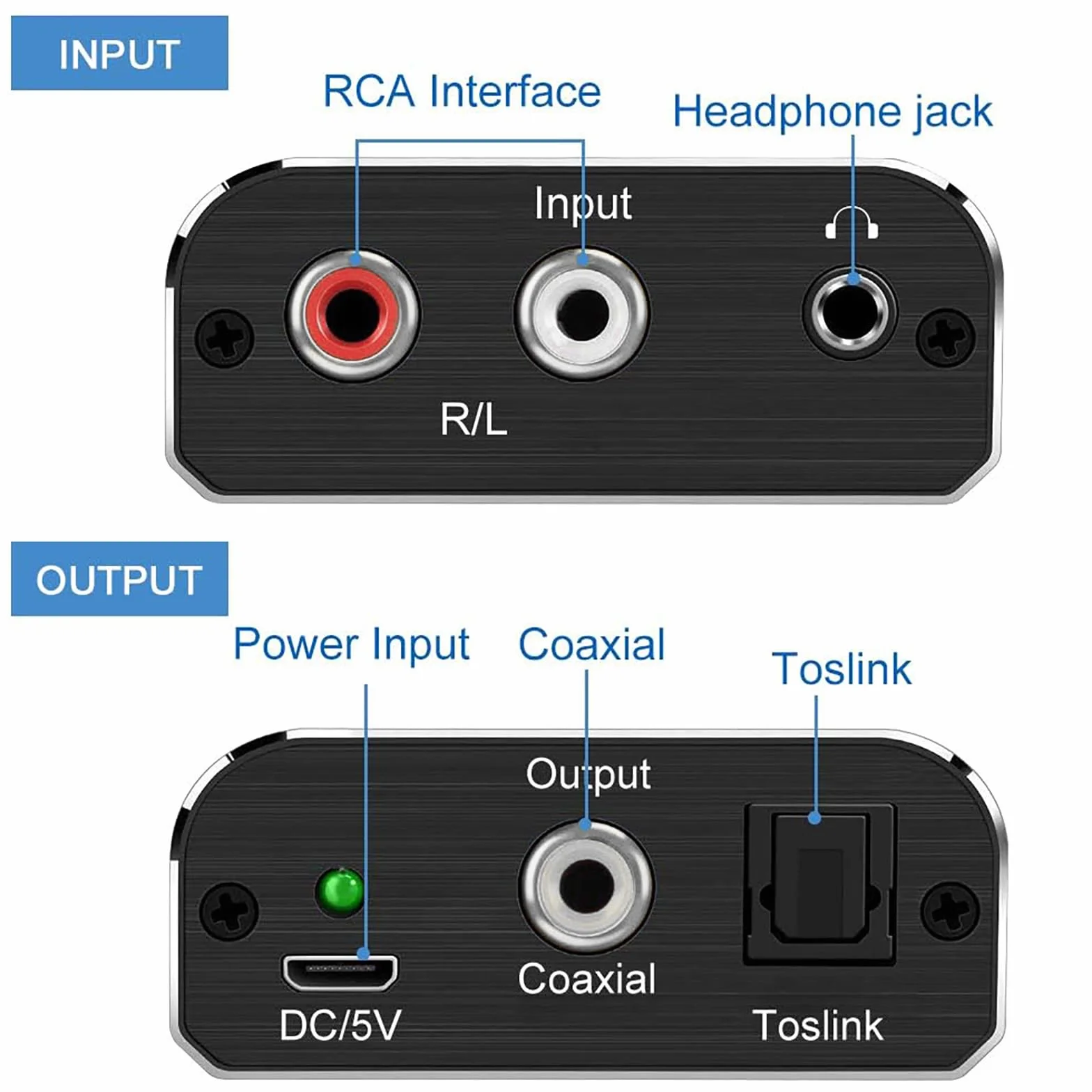 AMANKA Analogico ad Digitale Audio Convertitore Adattatore, ADC da RCA 3,5 mm a Coaxial Toslink con Cavo e Power Adapter per TV DVD Blu-Ray PS3 PS4 Xbox, Alluminio