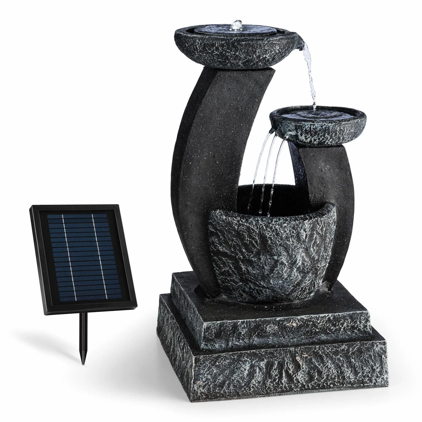 blumfeldt Fantaghiro - Fontana Decorativa da Giardino con Pannello Solare (Zampillo d'Acqua, Poliresina Roccia, 3 Watt, Illuminazione LED)