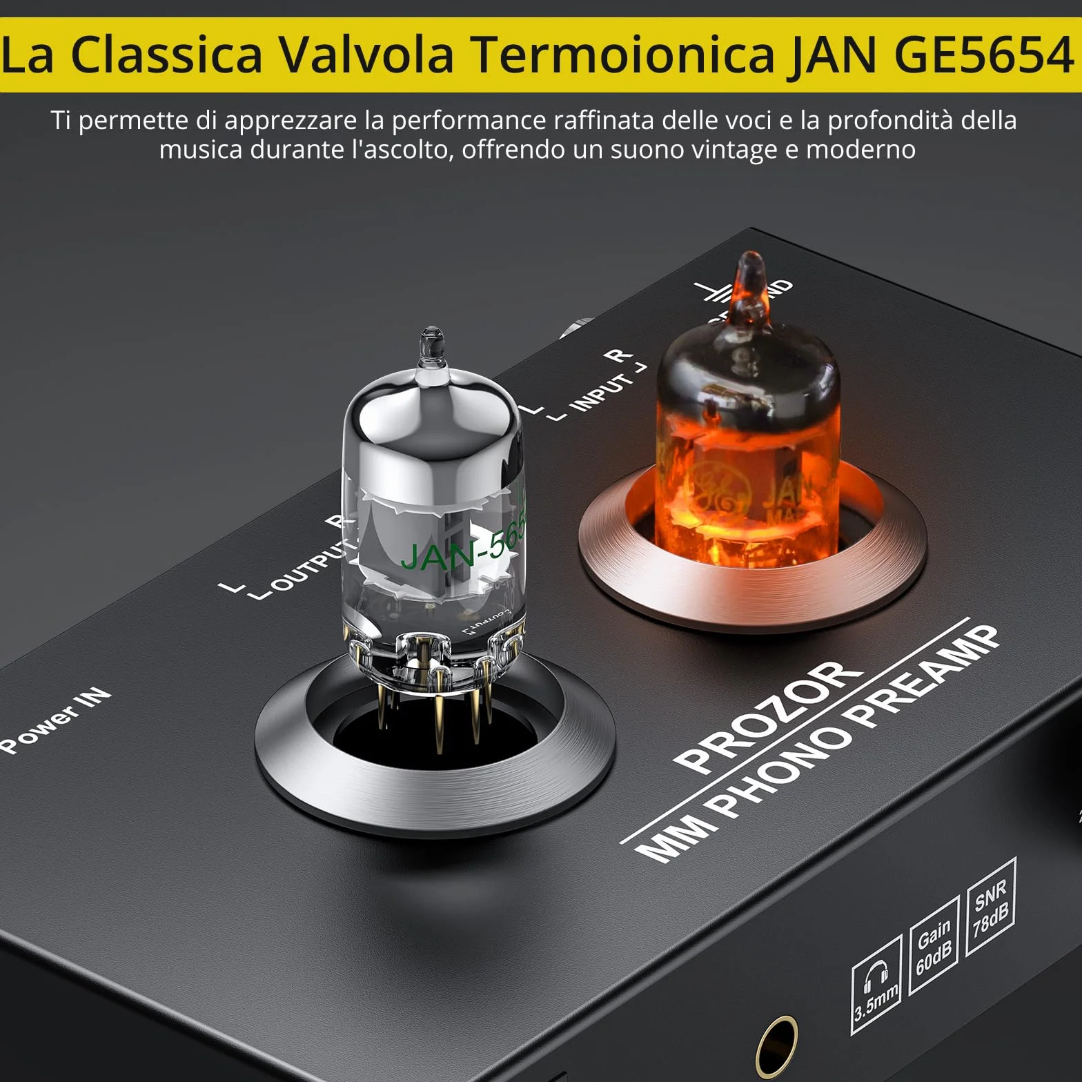 PROZOR Preamplificatore Phono Valvolare MM con Controllo Volume Hi-Fi JAN GE5654 Uscita RCA 3,5mm