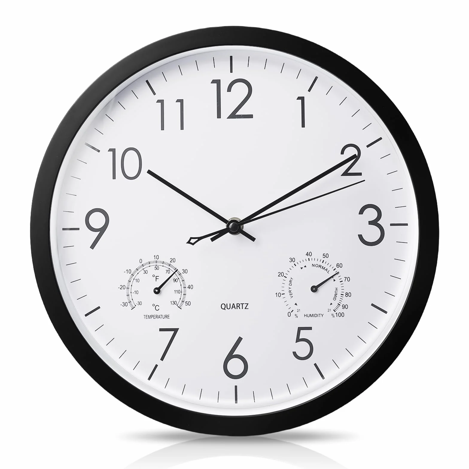 BORDEAG Orologio Da Parete, Orologio Da Giardino, Orologio Da Esterno, Per Interni Ed Esterni, Resistente Alle Intemperie, Con Termometro E Igrometro, Orologio Da Esterno Da 12 Pollici (Nero)