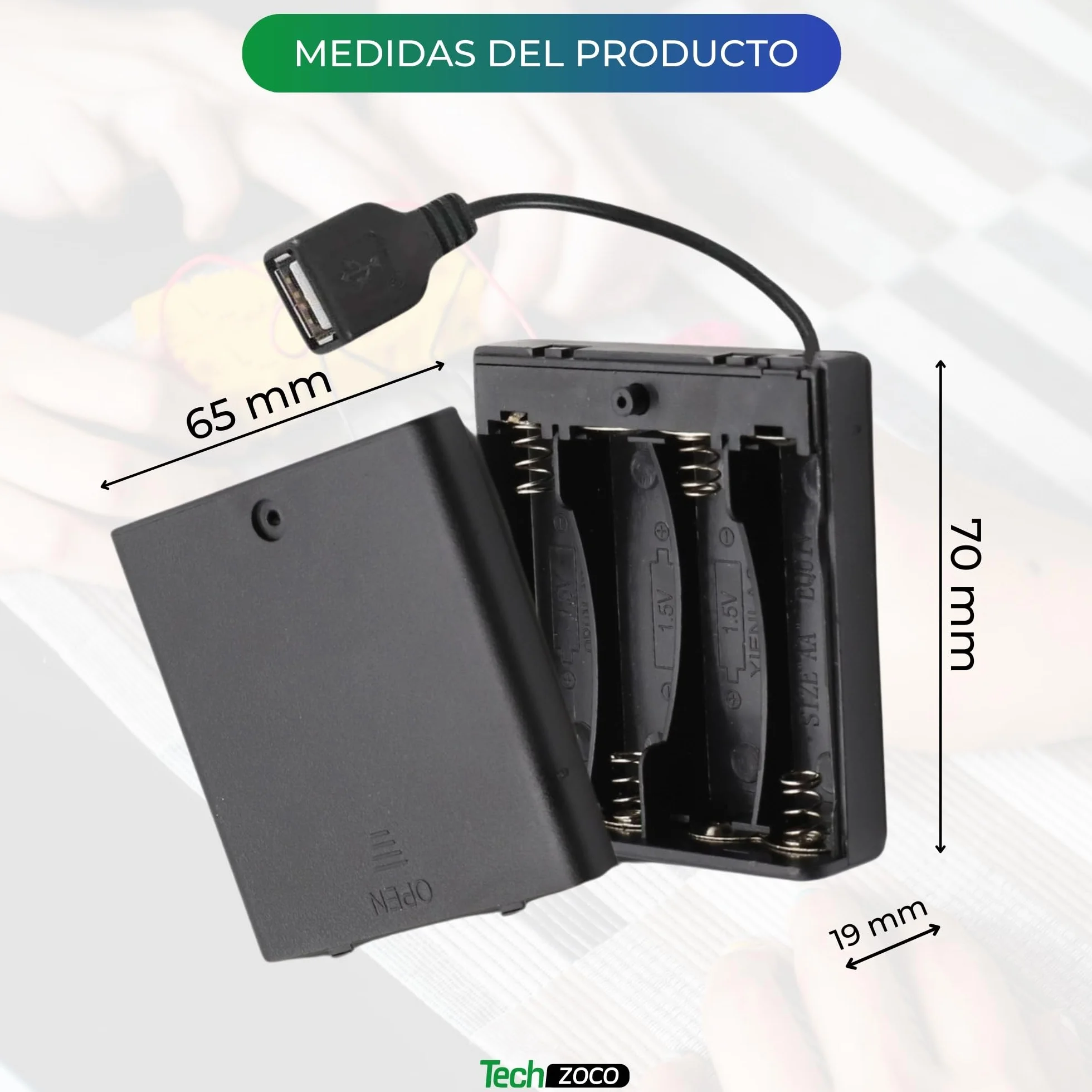 Porta batterie con interruttore on/off 6 V per 4 batterie LR6 AA, supporto batteria AA, cavo USB femmina