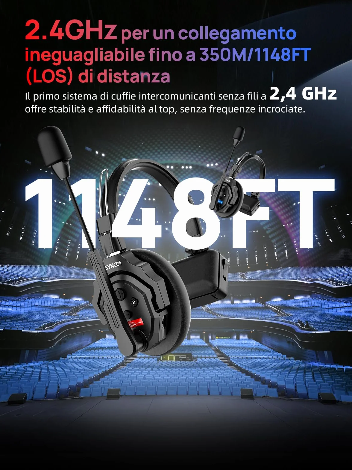 SYNCO Xtalk Cuffie Wireless Full Duplex X2 2.4G Sistema Cuffie Interfoniche Cancellazione del Rumore 2 Cuffia