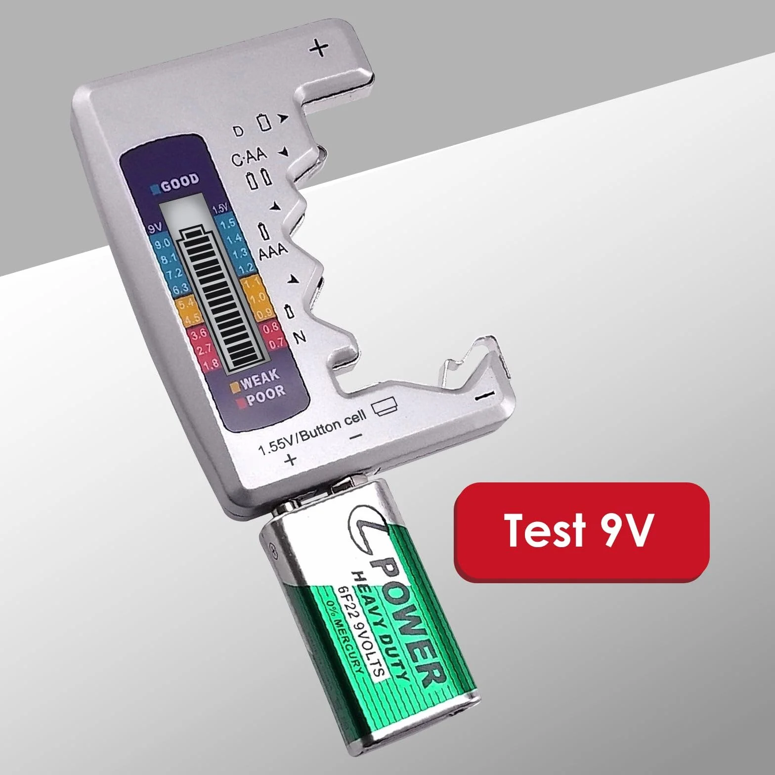 Tester Batterie Universale con LCD per AA AAA C D N 9V 1.5V Bottone