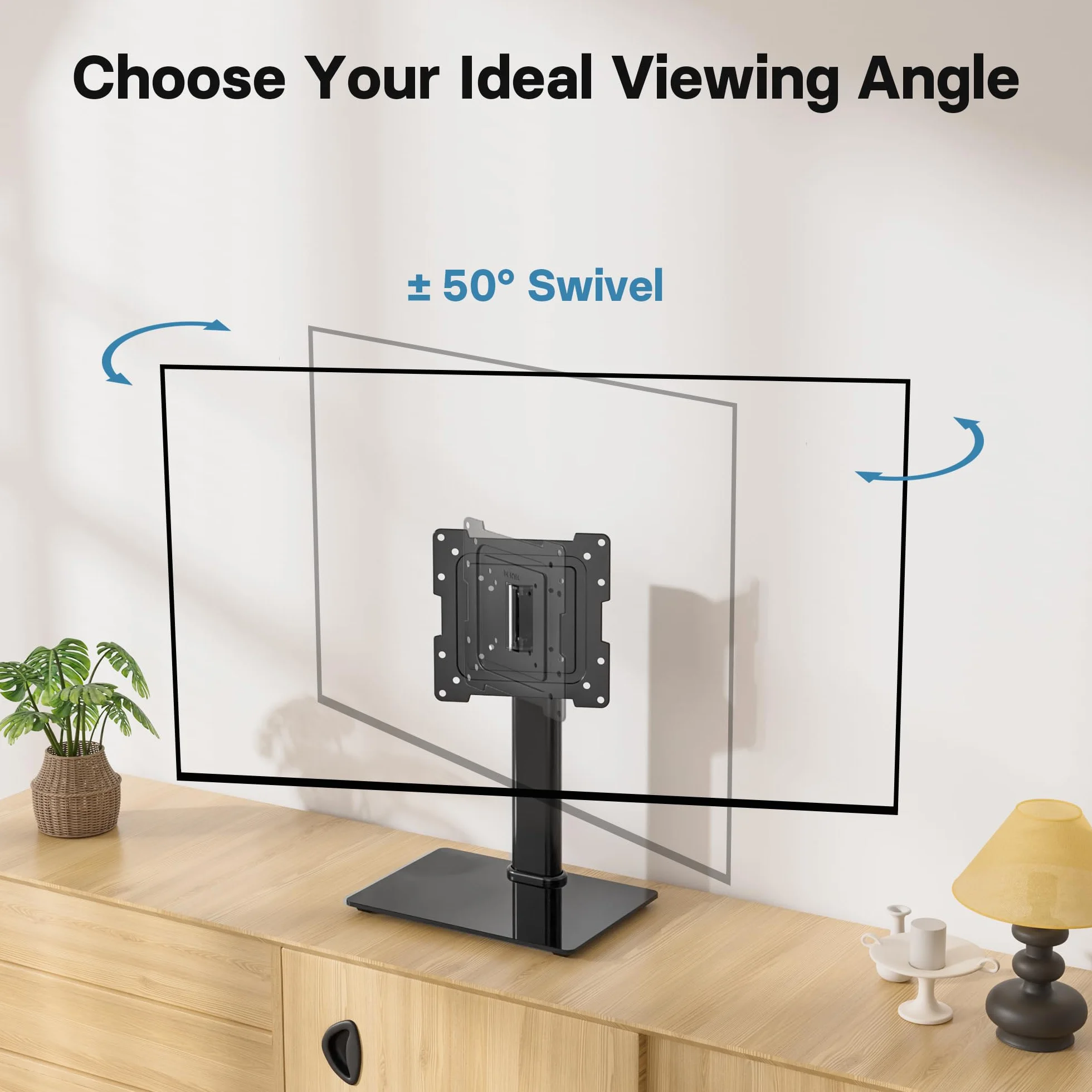 BONTEC Supporto TV da Tavolo 23-42" Regolabile in Altezza e Rotazione Base Vetro Temperato VESA 200x200mm 30 kg