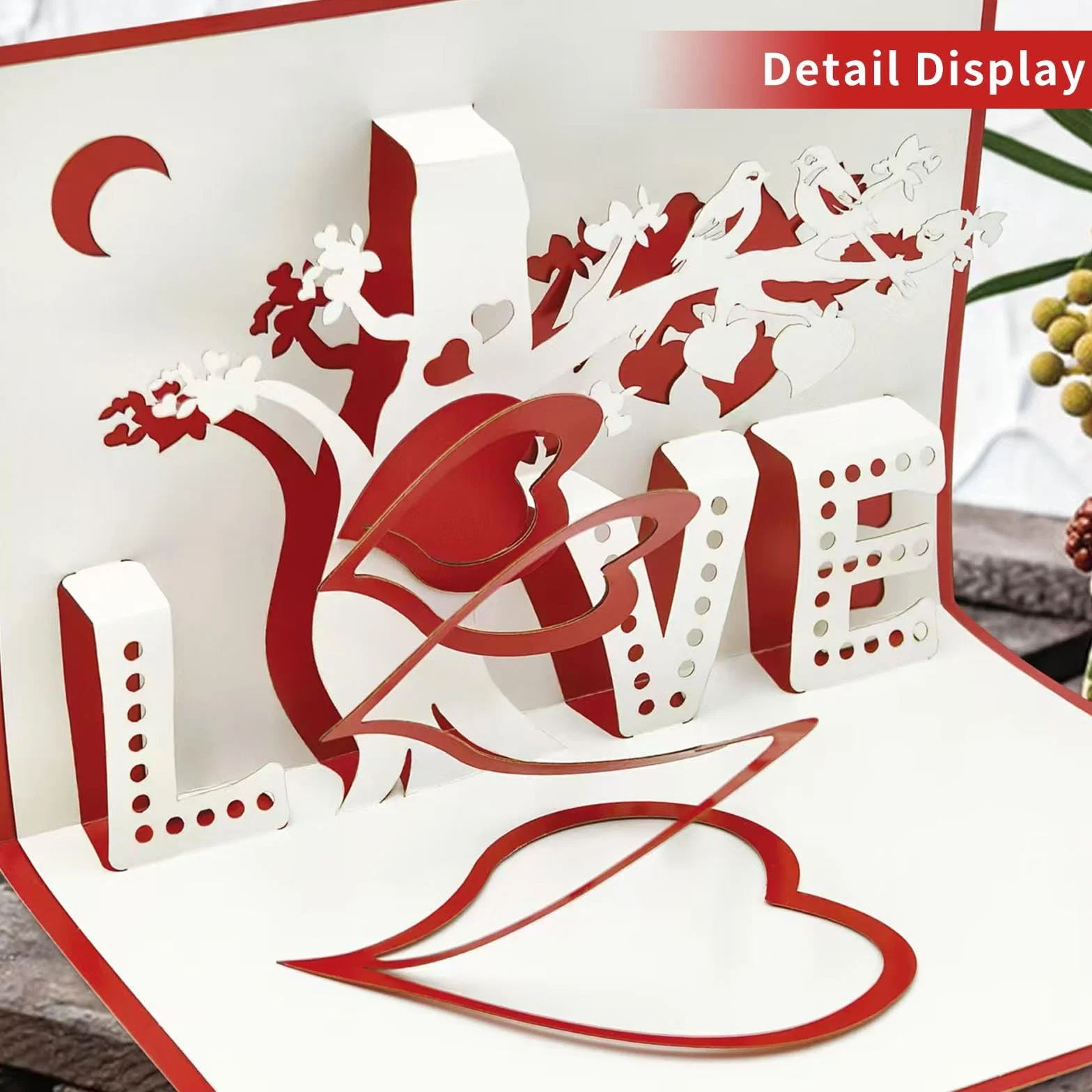 Cartolina D'Amore 3D Piega Rosso con Love Rigido Motivo Cuore San Valentino Biglietto Regalo Pop-Up Anniversario per Lei