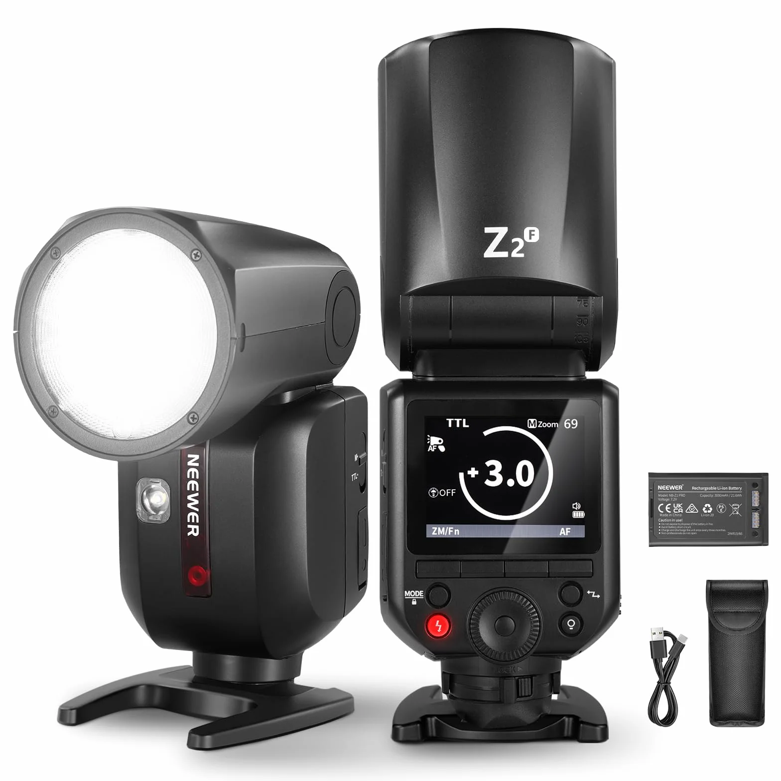 NEEWER Z2-F 2.4G TTL Camera Flash Speedlite Rotonda per Fujifilm, 76Ws HSS 1/8000s, Batteria 7.2V/3000mAh