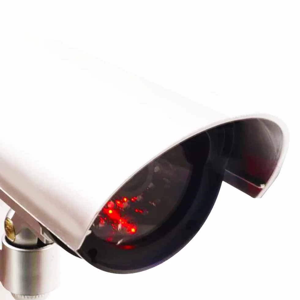 Telecamere di Sorveglianza Fittizie con LED Rosso Lampeggiante per Esterno 2 Pezzi