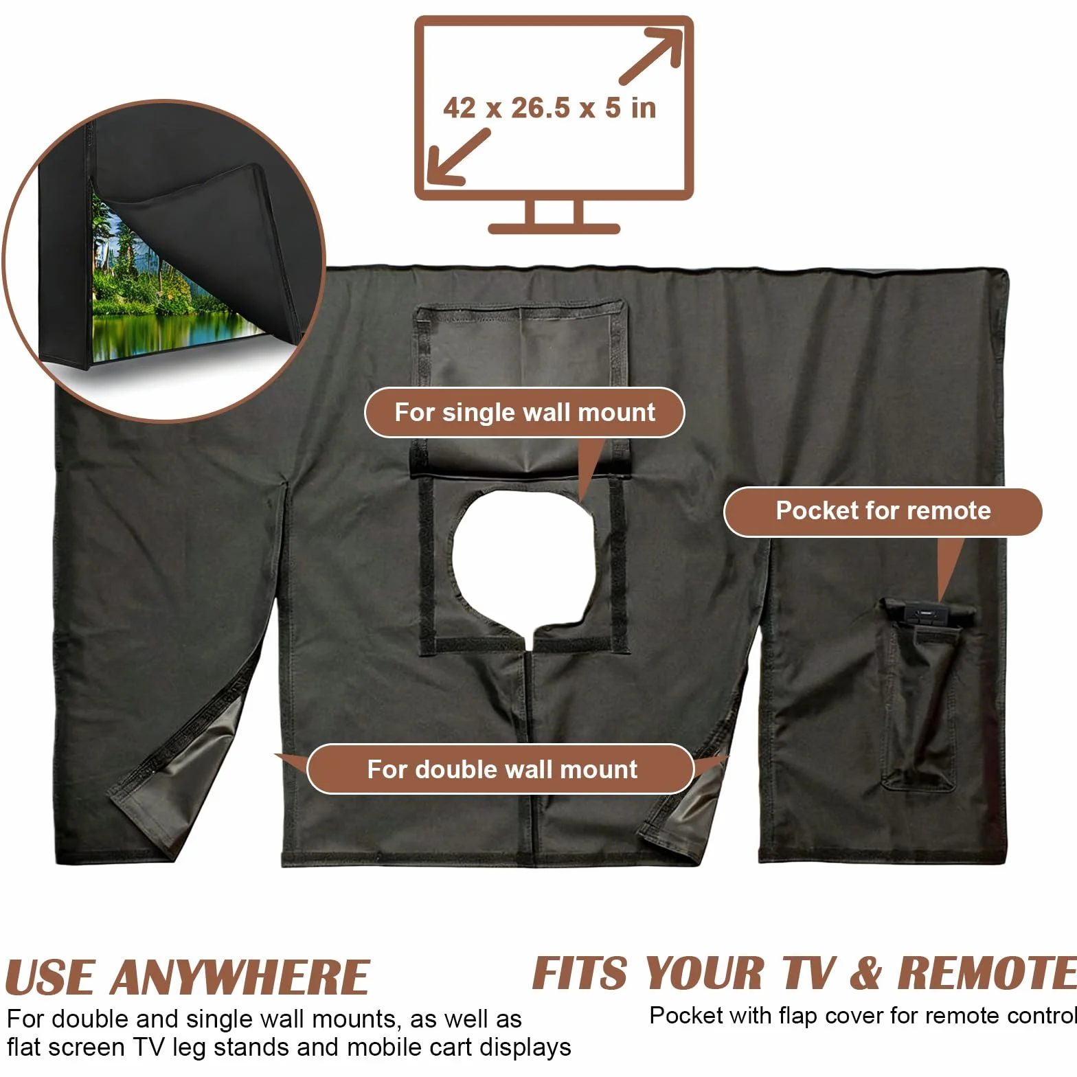 Copertura TV per esterni 40-42 pollici universale 600D Oxford PVC resistente alle intemperie nero