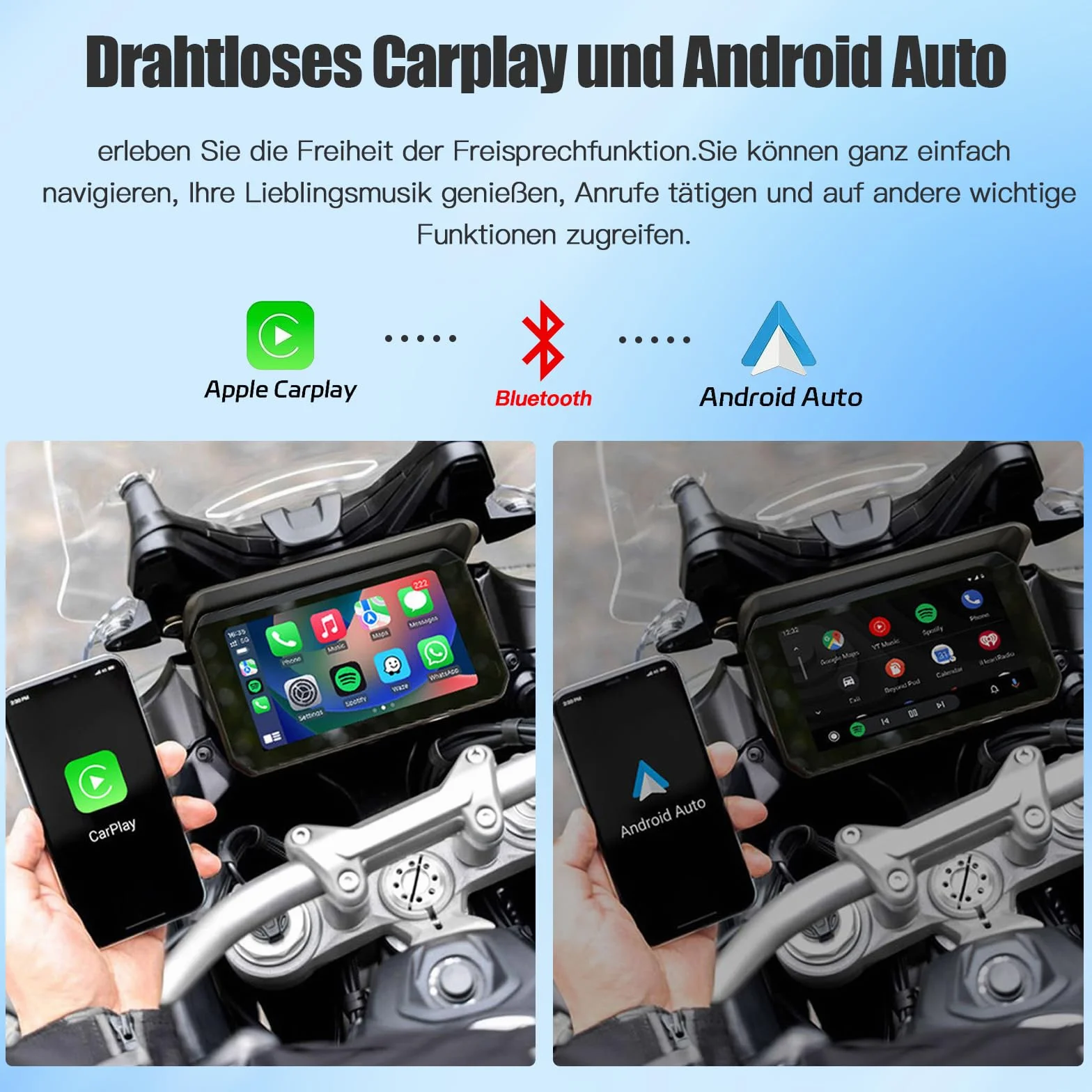 Moto Touch Screen CarPlay 5 Pollici GPS Portatile Wireless CarPlay Android Auto IPx7 Impermeabile Antifurto Siri Google Assistant