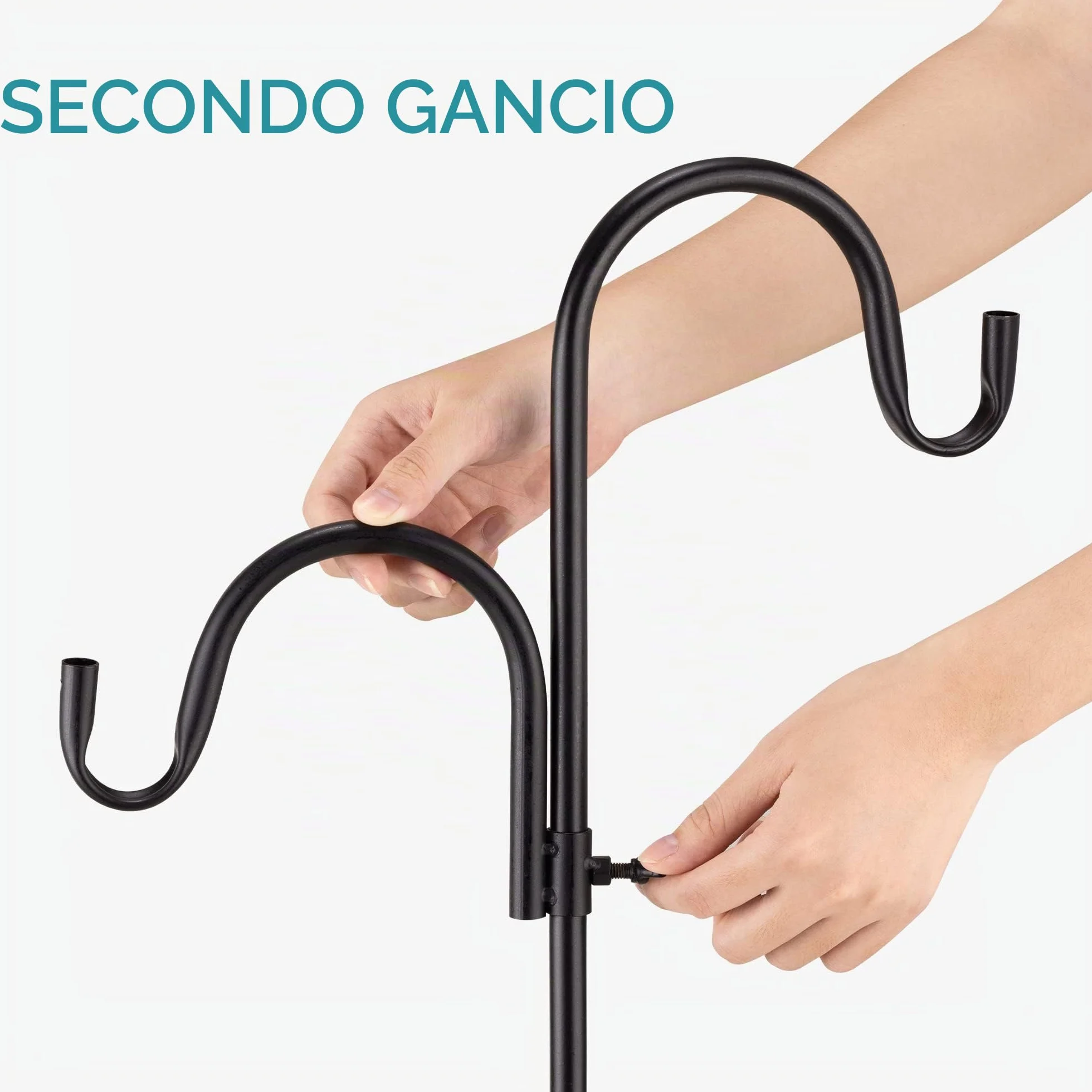 Navaris 2X Ganci Esterno Piante - Gancio Pastore Giardino Regolabili per Fioriere - Base Piatta o 5 Rebbi