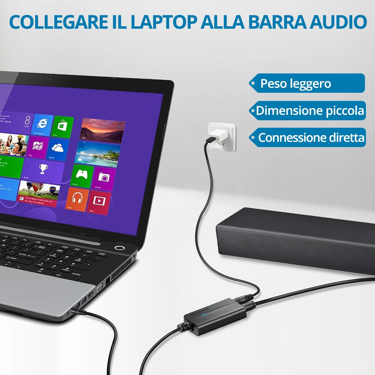 AUTOUTLET Convertitore Audio Analogico Digitale 3,5 mm a Toslink SPDIF con Cavo Audio 3,5 mm e Cavo Ottico 1m per TV Computer