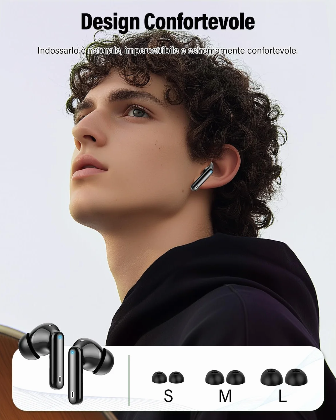 Btootos Cuffie Bluetooth 5.4 con 4 Mic In Ear HiFi Stereo, 36Ore LED Display IP7 Impermeabili, Touch Control Nero