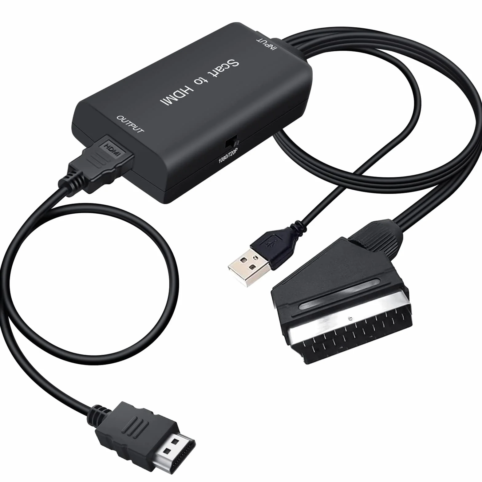 AMANKA Convertitore da SCART a HDMI, Cavo Adattatore con Uscita Full HD 720P/1080P e cavo HDMI USB per Blu-ray SKY Lettore DVD PS3 HD TV 181cm