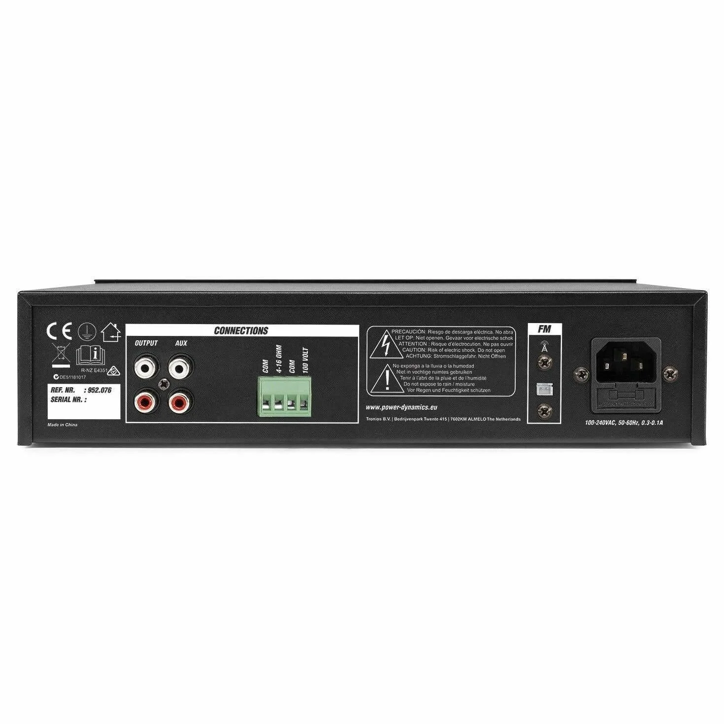 AMPLIFICATORE 100V IBRIDO 4-16 OHM BLUETOOTH RADIO USB FILODIFFUSIONE