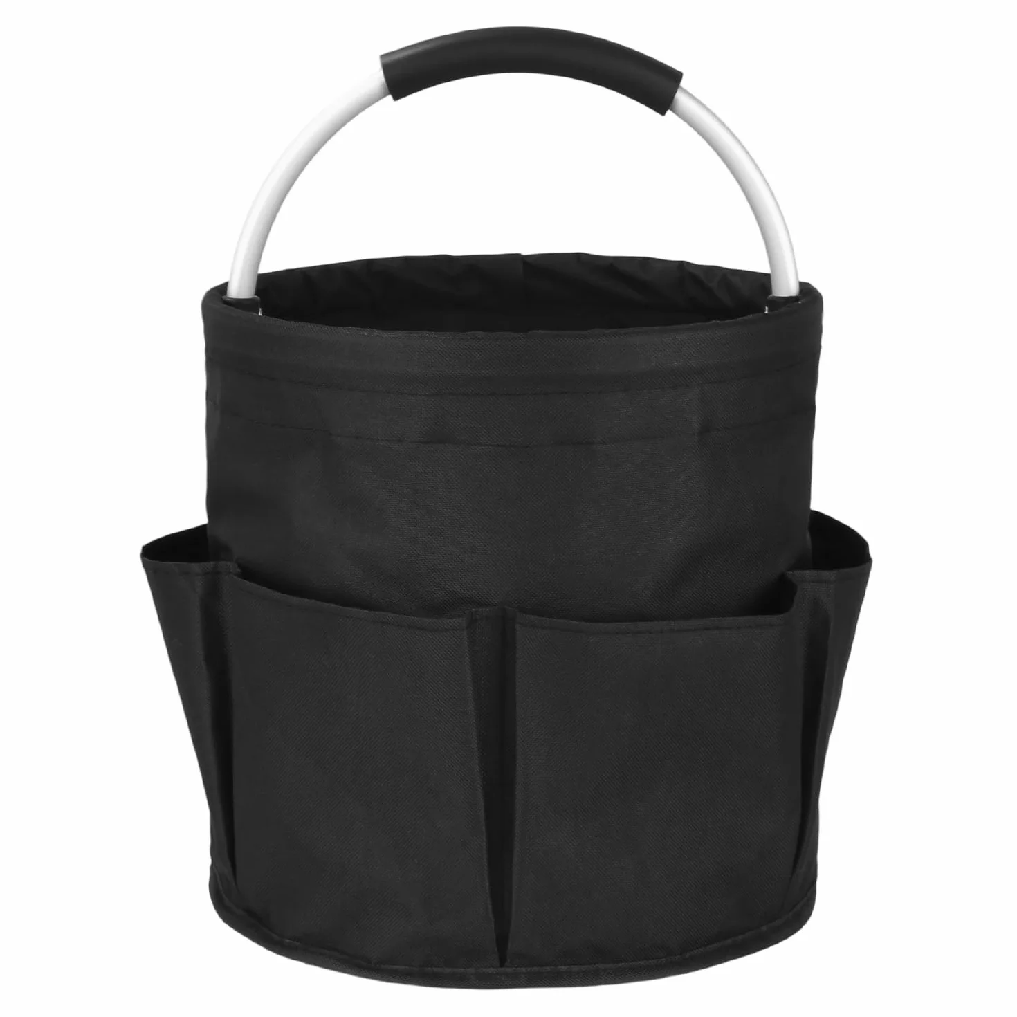 Cestino porta Attrezzi con 6 Tasche Esterne,Contenitore per Utensili per la Pulizia, Borsa per Attrezzi da Giardino Facile da Pulire e Trasportare(Nero)