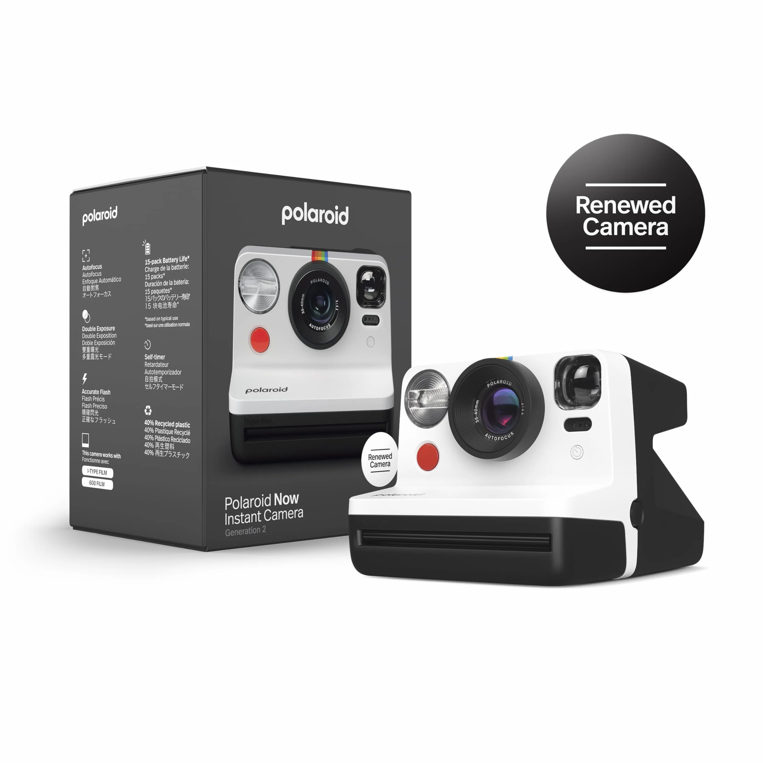 Polaroid Now Generation 2 macchina fotografica istantanea Nero Bianco Ricondizionato
