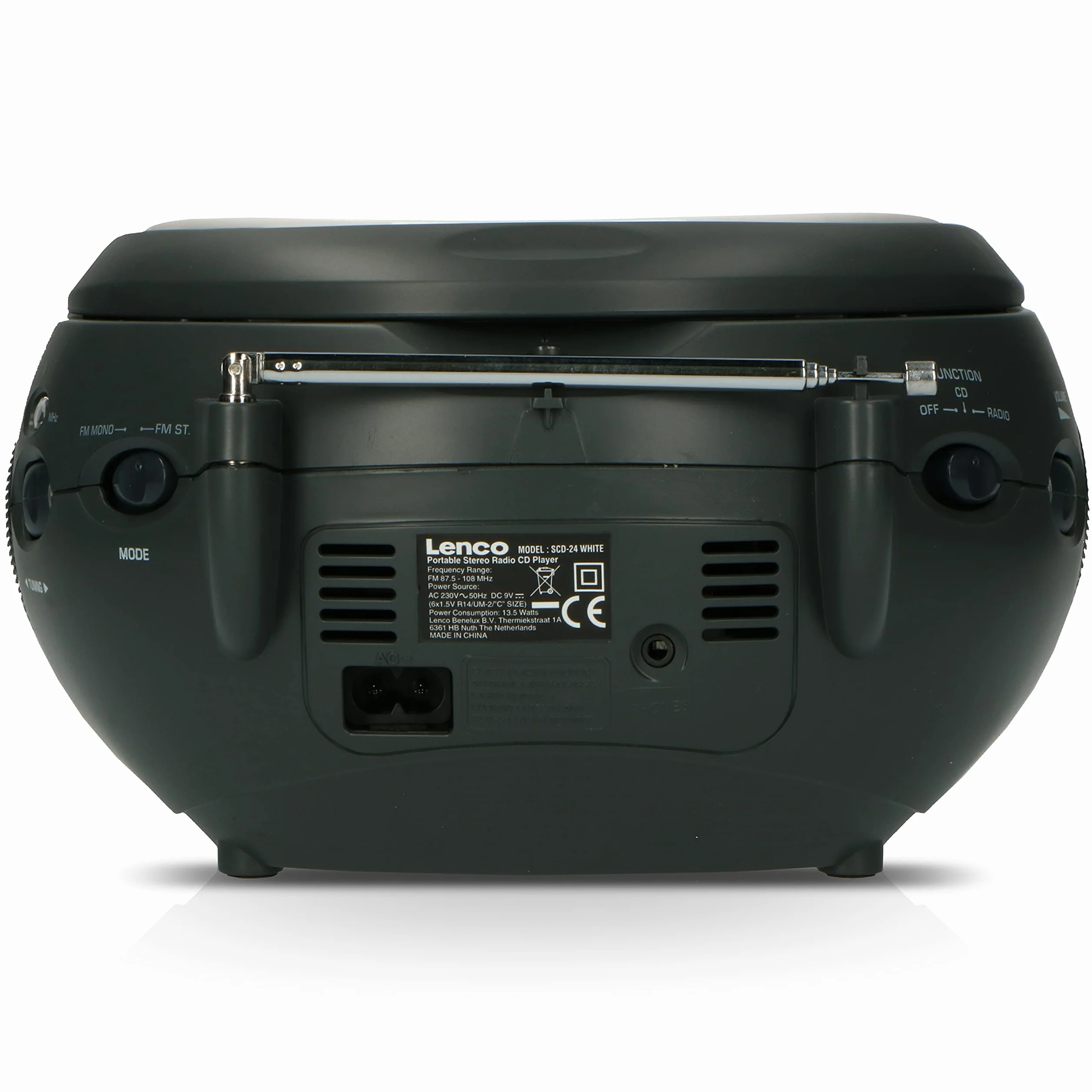 Lenco SCD-24 Lettore CD per bambini Radio FM Stereo Boombox 2x1,5W RMS Bianco