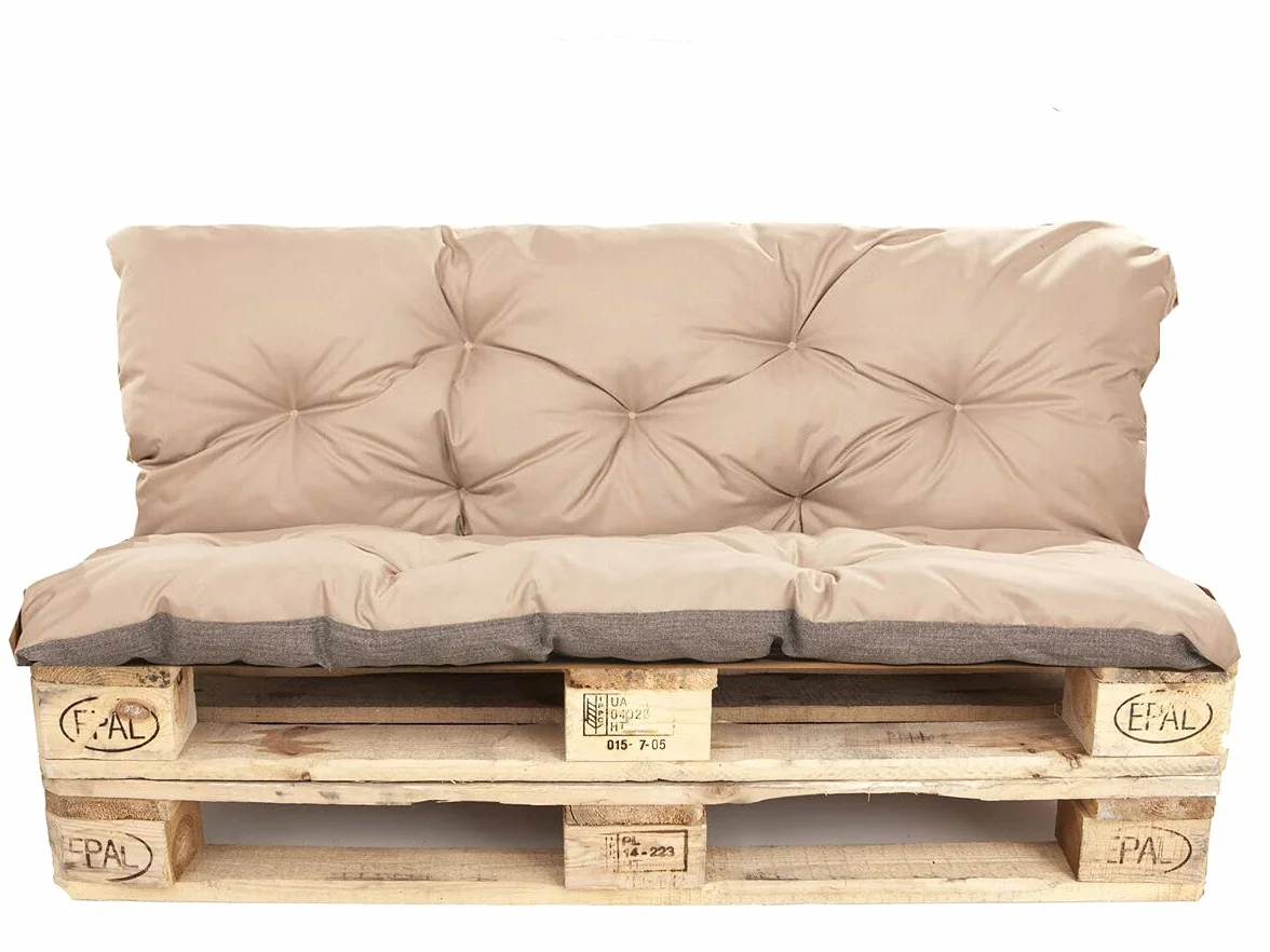 Cuscini per Pallet da Esterno - Set di Cuscini per Pallet - Set di Cuscini per Pallet da Interno (Cuscino Seduta 120x80 + Cuscino Schienale 120x40, Beige)