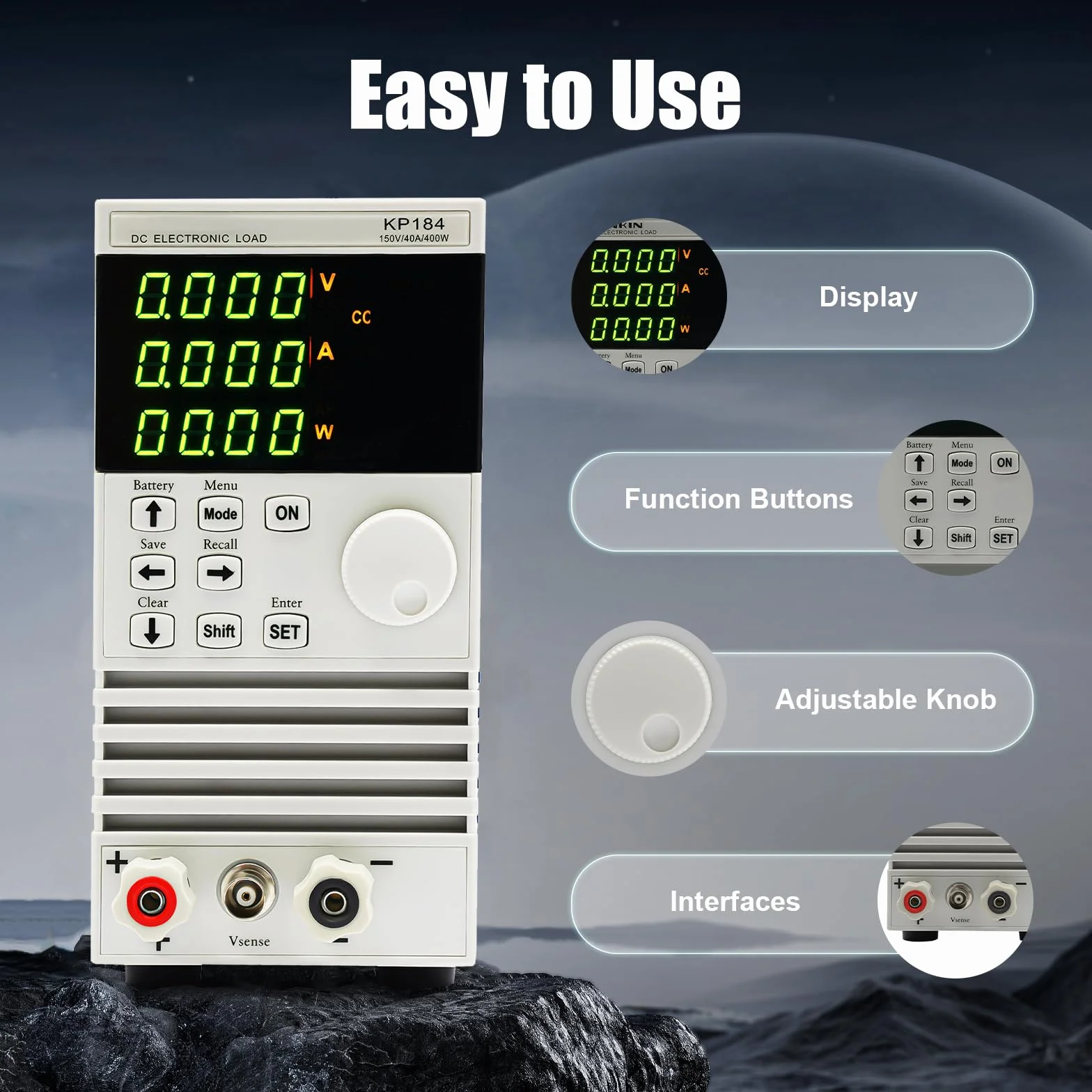KP184 Single Channel DC Electronic Load Tester, 4 modalità di carico CC/CV/CW/CR, LED, alimentatore, caricatore e batteria
