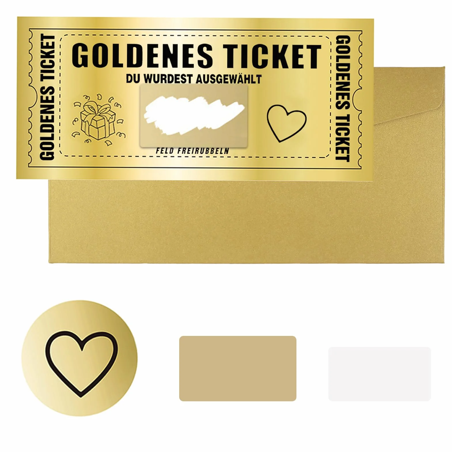 Biglietto D'oro Gratta e Vinci con Busta, Golden Ticket Carta Regalo Voucher per Donne