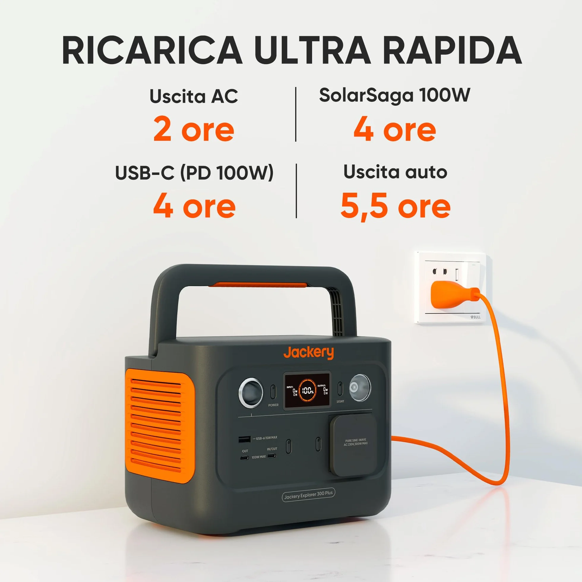Jackery Centrale Elettrica Portatile Explorer 300 Plus 256Wh con LiFeP04, fino a 300W di potenza, per alimentazione di emergenza/campeggio/caravan/a casa