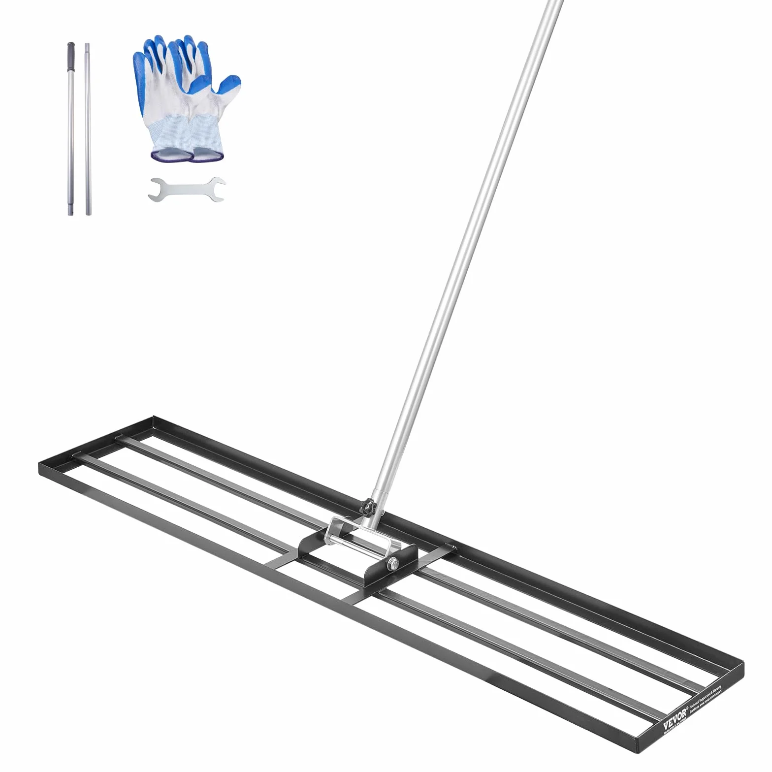 VEVOR Rastrello Livellatore per Prato, Livellatore in Acciaio al Carbonio Antiruggine con Manico da 2130 mm, Piastra di Base da 254 x 1219 mm Regolabili per Campo da Golf da Giardino