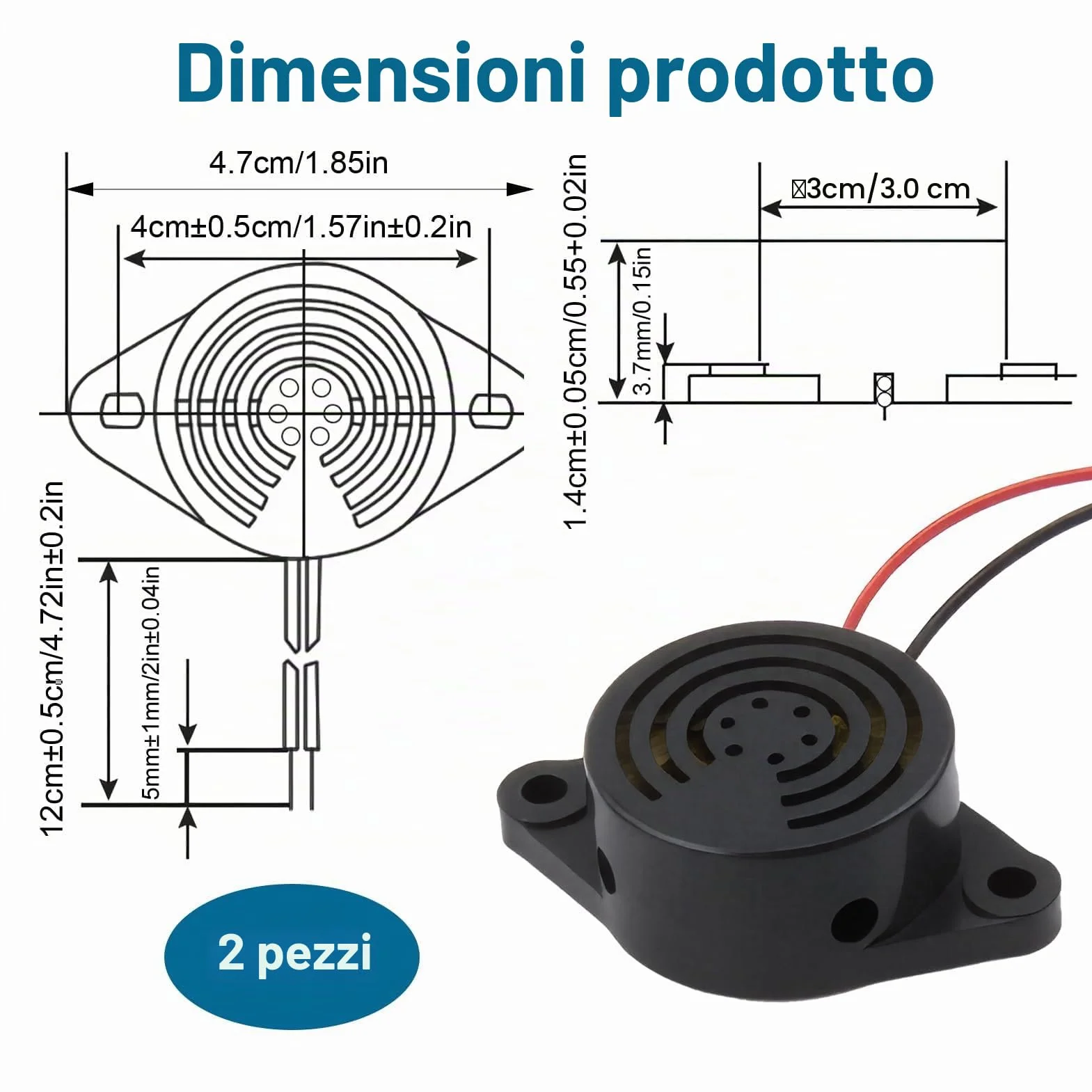 Cicalino Elettronico DC 3-24 V 95 dB Mini Buzzer per Auto Moto Camper Barca 2 Pezzi