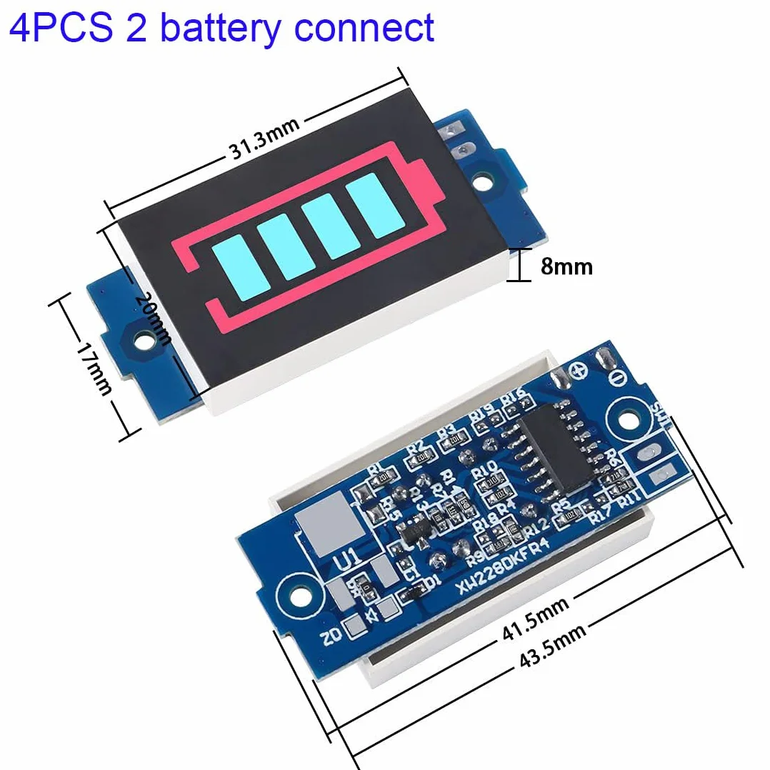 RUNCCI-YUN 2S Modulo Indicatore di Capacità Della Batteria Al Litio 8.4V Blu Tester Display LED per batterie 18650 4PCS