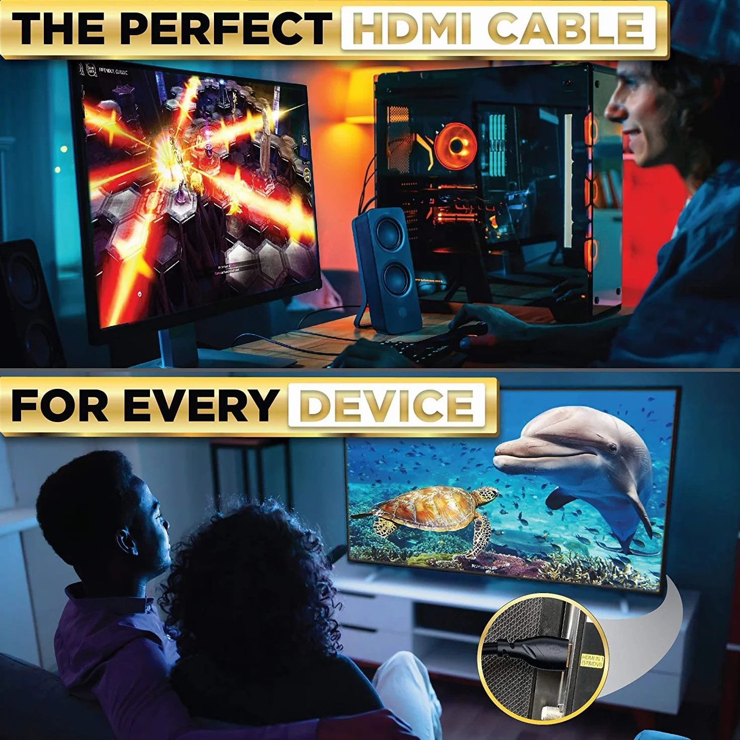 PowerBear Cavo HDMI 4K 2 m Alta velocità nylon intrecciato connettori dorati 60 Hz Ultra HD ARC CL3