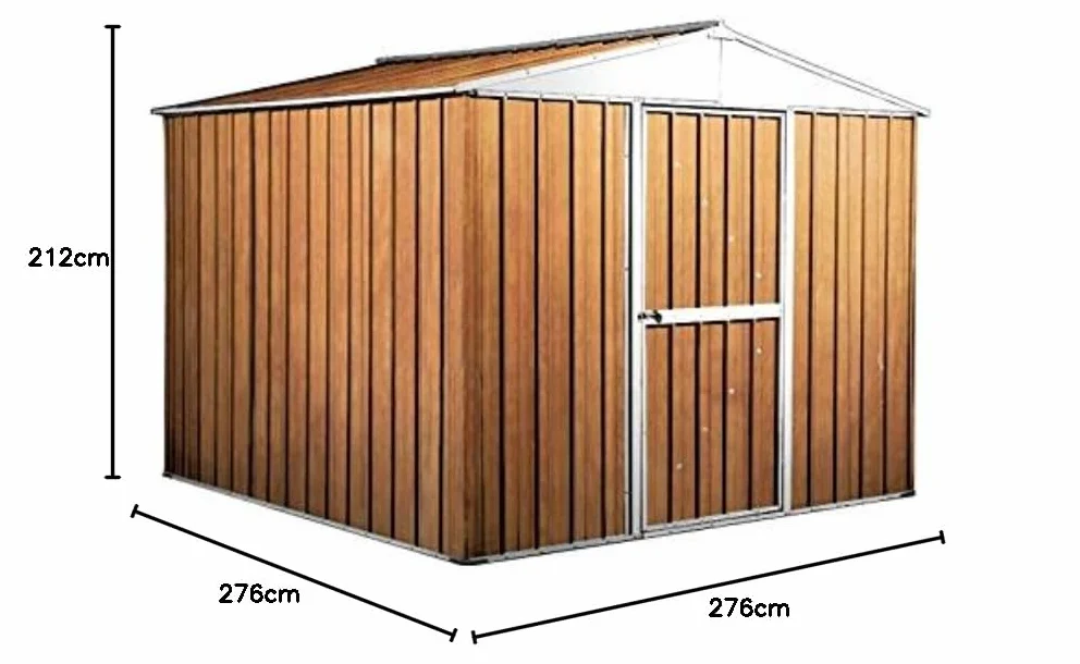 Box in Acciaio Zincato Casetta da Giardino in Lamiera 2.76 x 2.60 m x h2.12 m - 110 kg – 7.2 Metri Quadri (LEGNO)