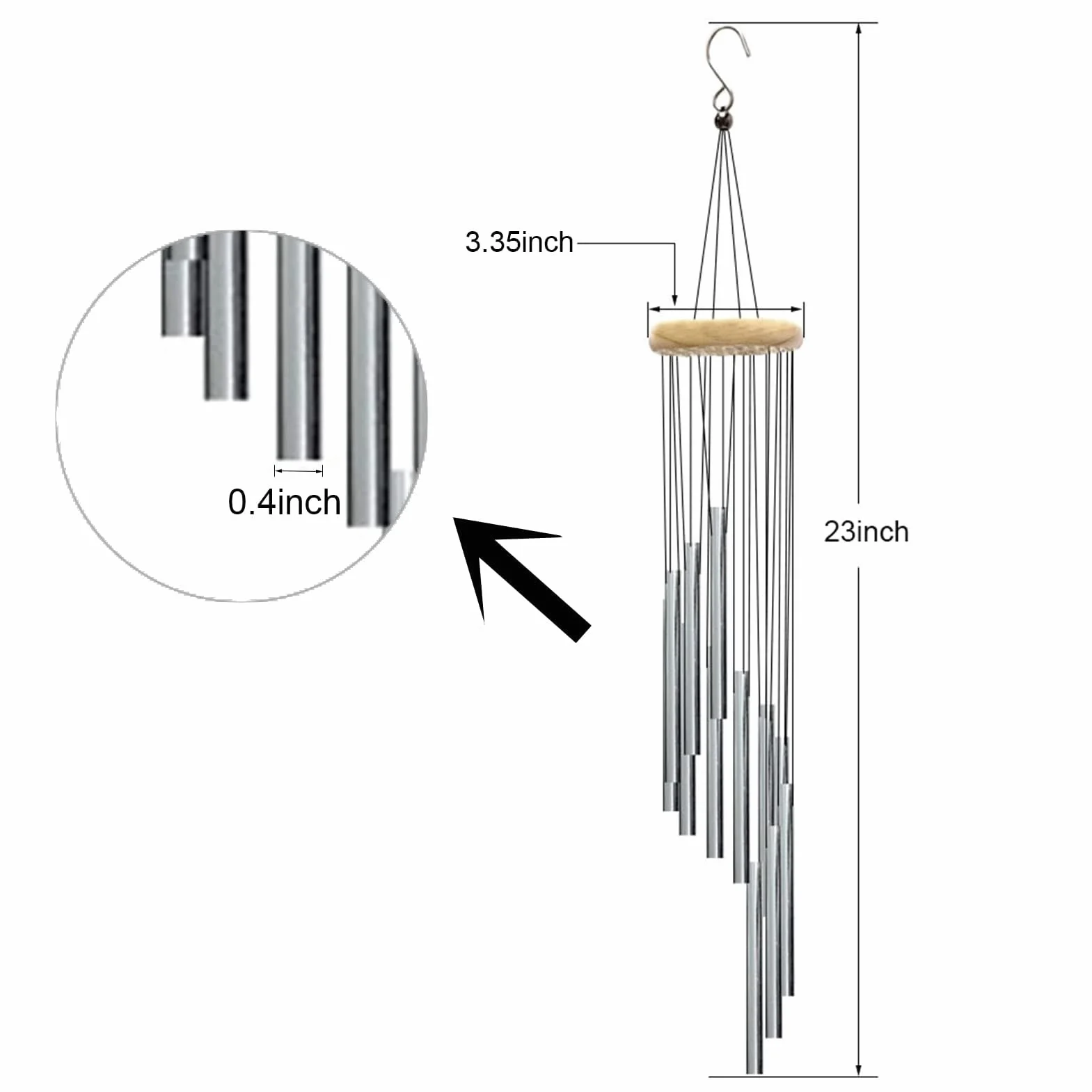 Campane eoliche, per esterni, con 12 tubi in alluminio, 23 pollici, per giardino, patio, decorazione per la casa, idea regalo (argento)