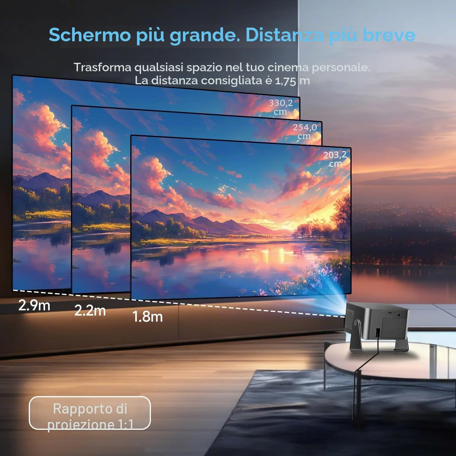 Proiettore 4K HY350GT Full HD 1080P 650 ANSI Autofocus Correzione Trapezoidale Automatica WiFi 5 BT 5.1 Altoparlante 15W Dolby Audio