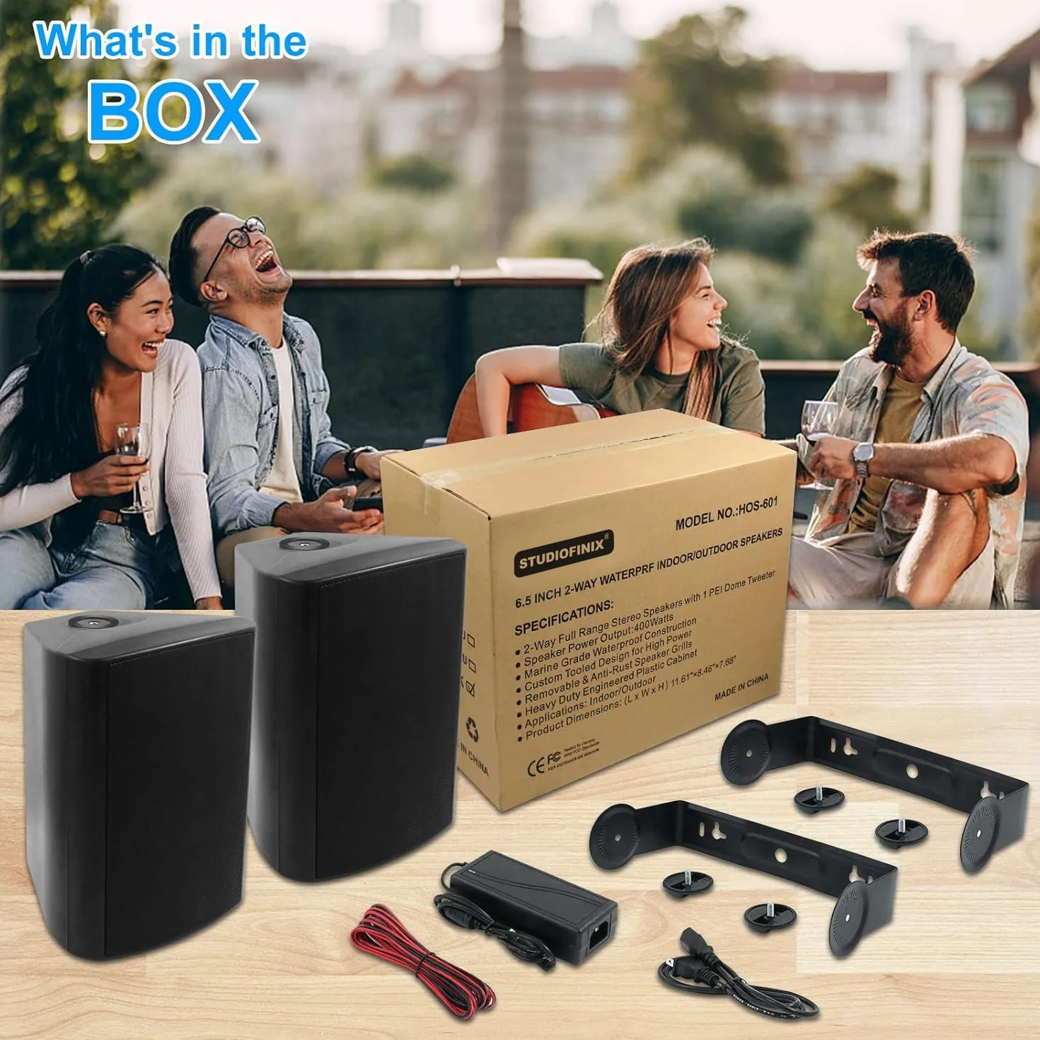 STUDIOFINIX Altoparlante Bluetooth 6,5 pollici 400 Watt impermeabile da esterno (nero)