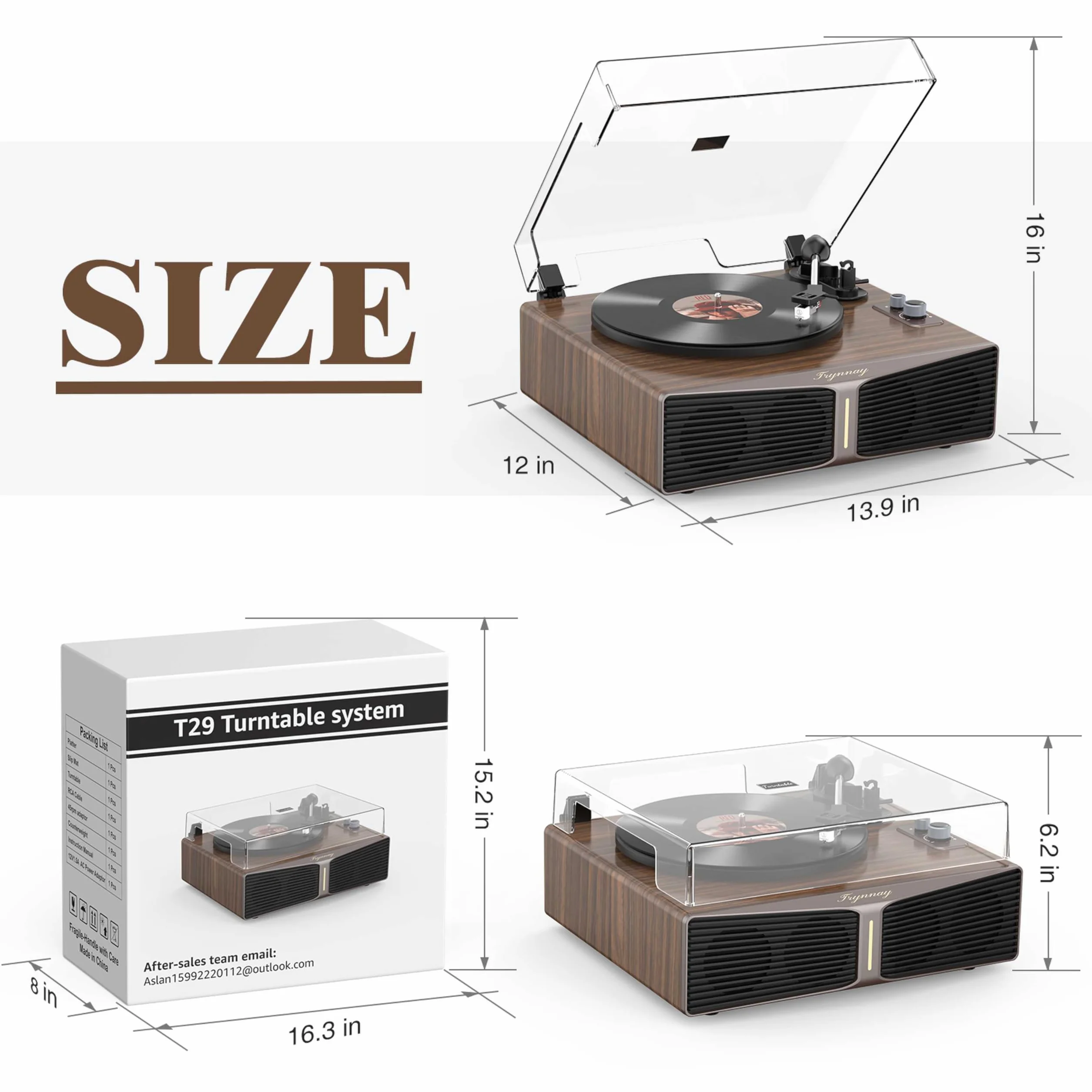 Giradischi Bluetooth con altoparlanti integrati, contrappeso regolabile, AT-3600L, 33/45 giri, Marrone