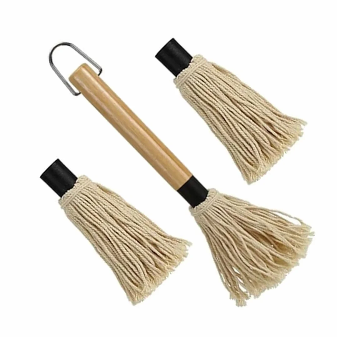 WUSJCOF 1 PCS Pennelli per Barbecue Spazzole per Barbecue Mocio Professionale per Barbecue in Legno, con 2 Testine di Ricambio per Cottura Arrosti, Grigliate, mocio professionale