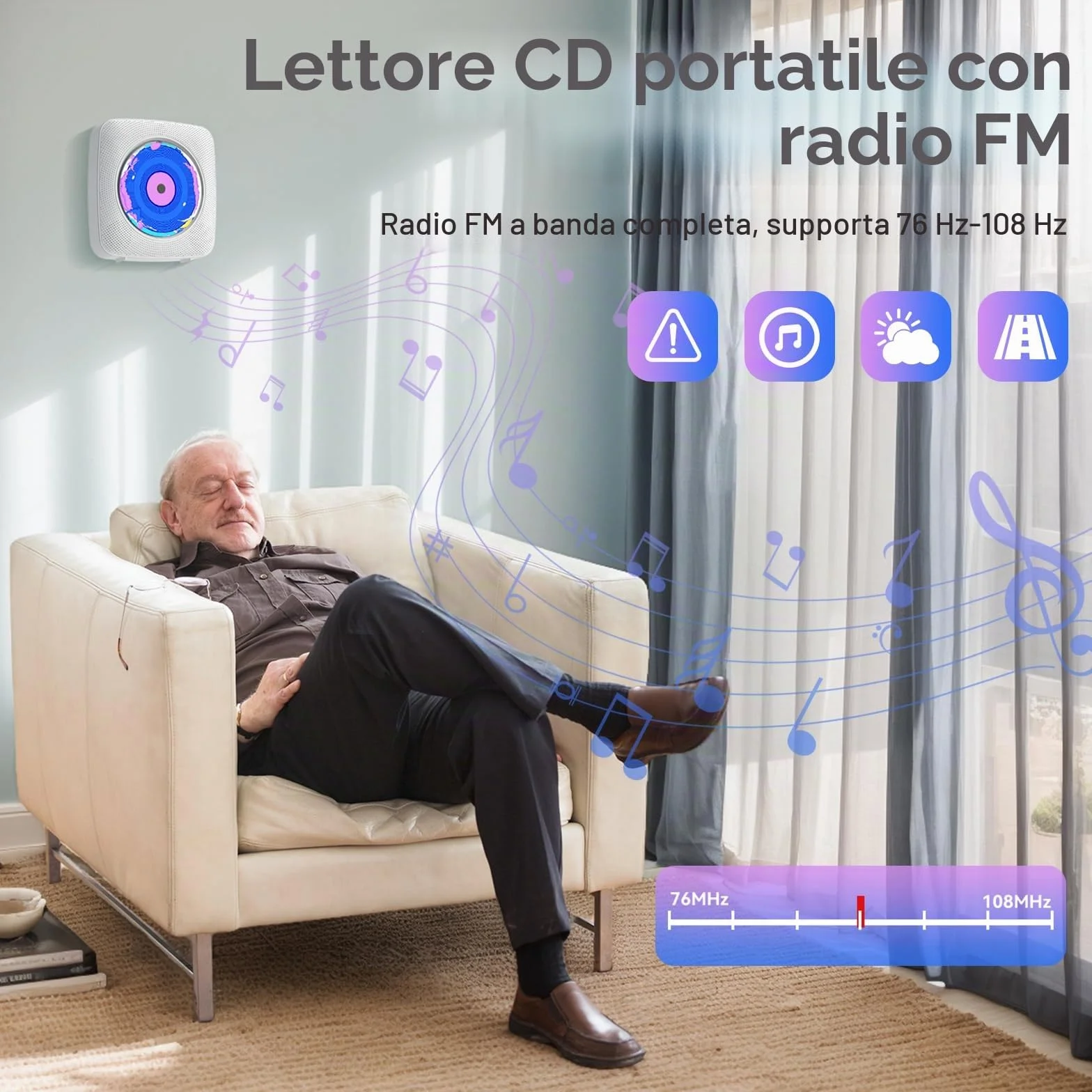 Lettore CD Portatile Bluetooth Kegaudio con Altoparlante USB/AUX Presa per Cuffie Bianco