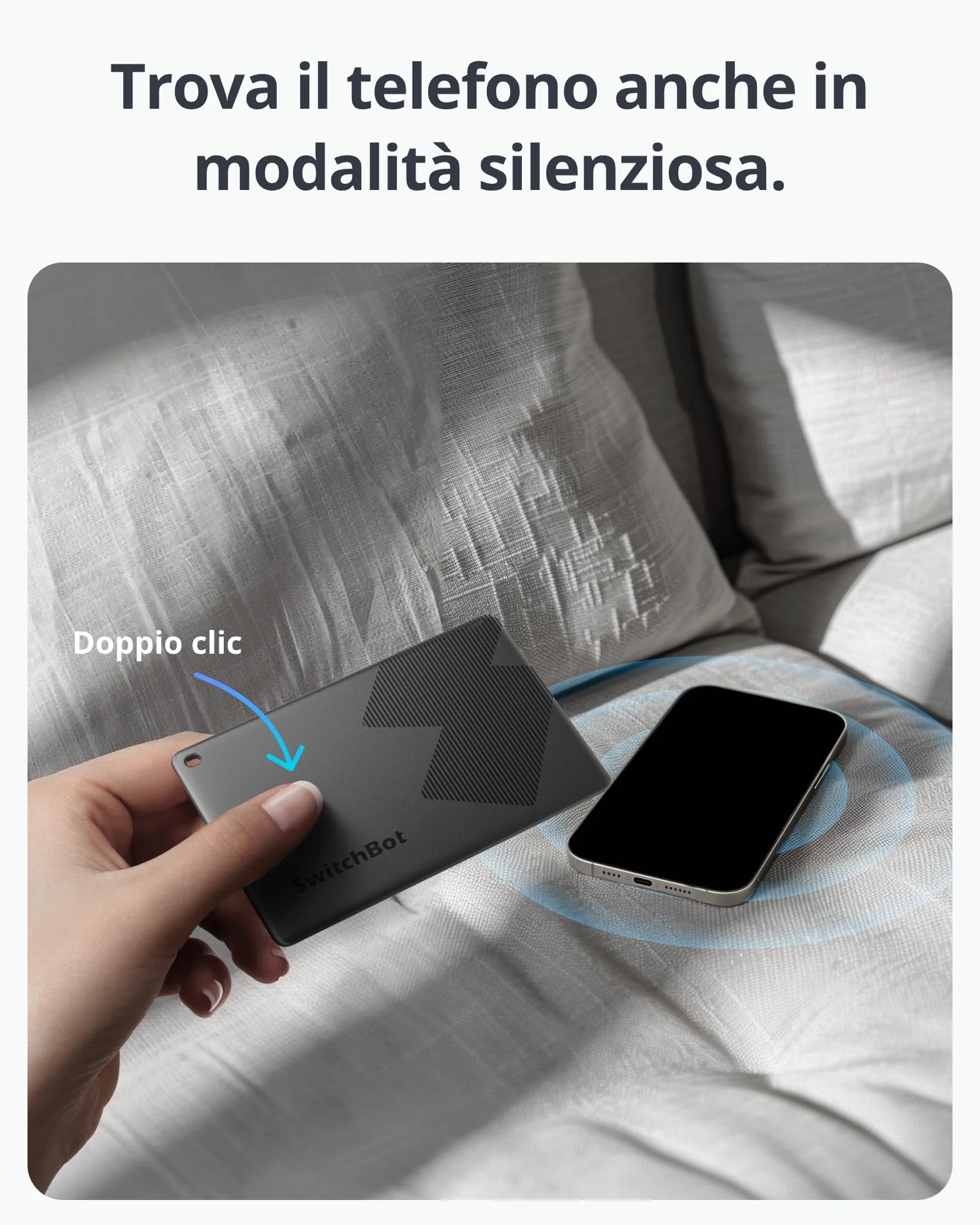 SwitchBot Wallet Finder Card, Smart AirTag compatibile con Apple Find My (Solo iOS), Bluetooth Tracker per chiavi, telefoni, bagagli, IP67 Resistente