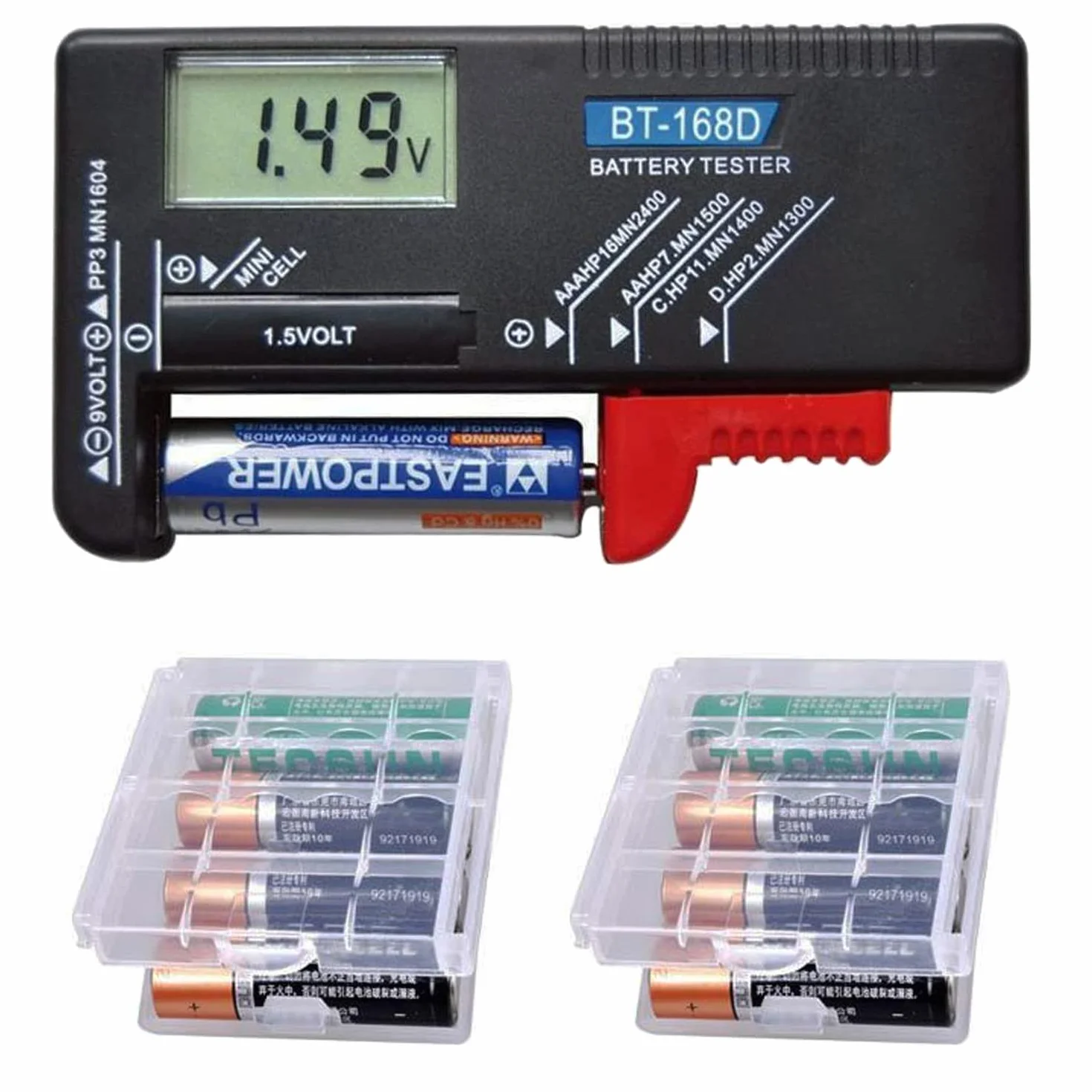 GTIWUNG Tester Batteria Digitale LCD BT-168D per AA/AAA/C/D 1.5V PP3 9V Batterie a Bottone
